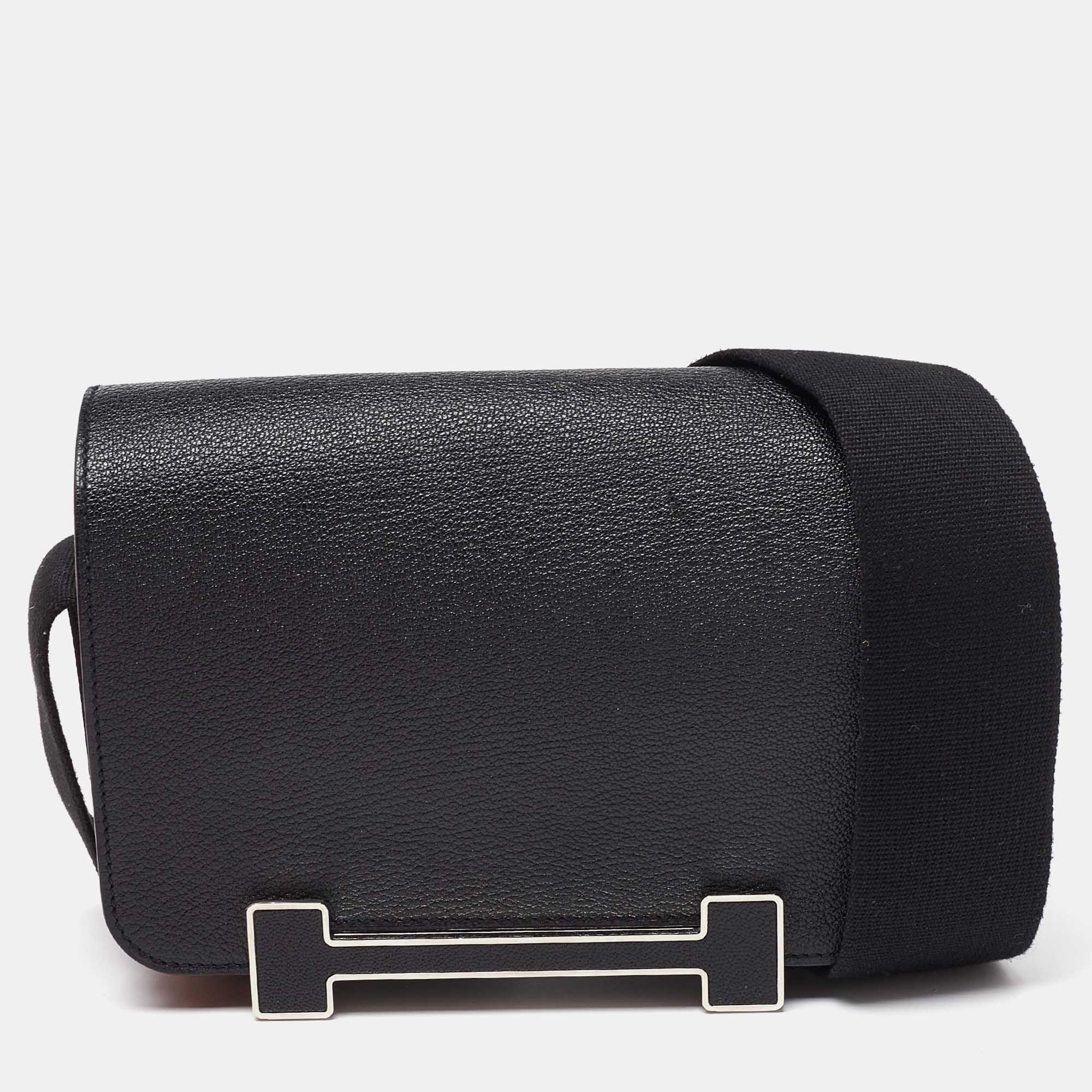 

Hermes Black Chevre Mysore Leather Geta Bag