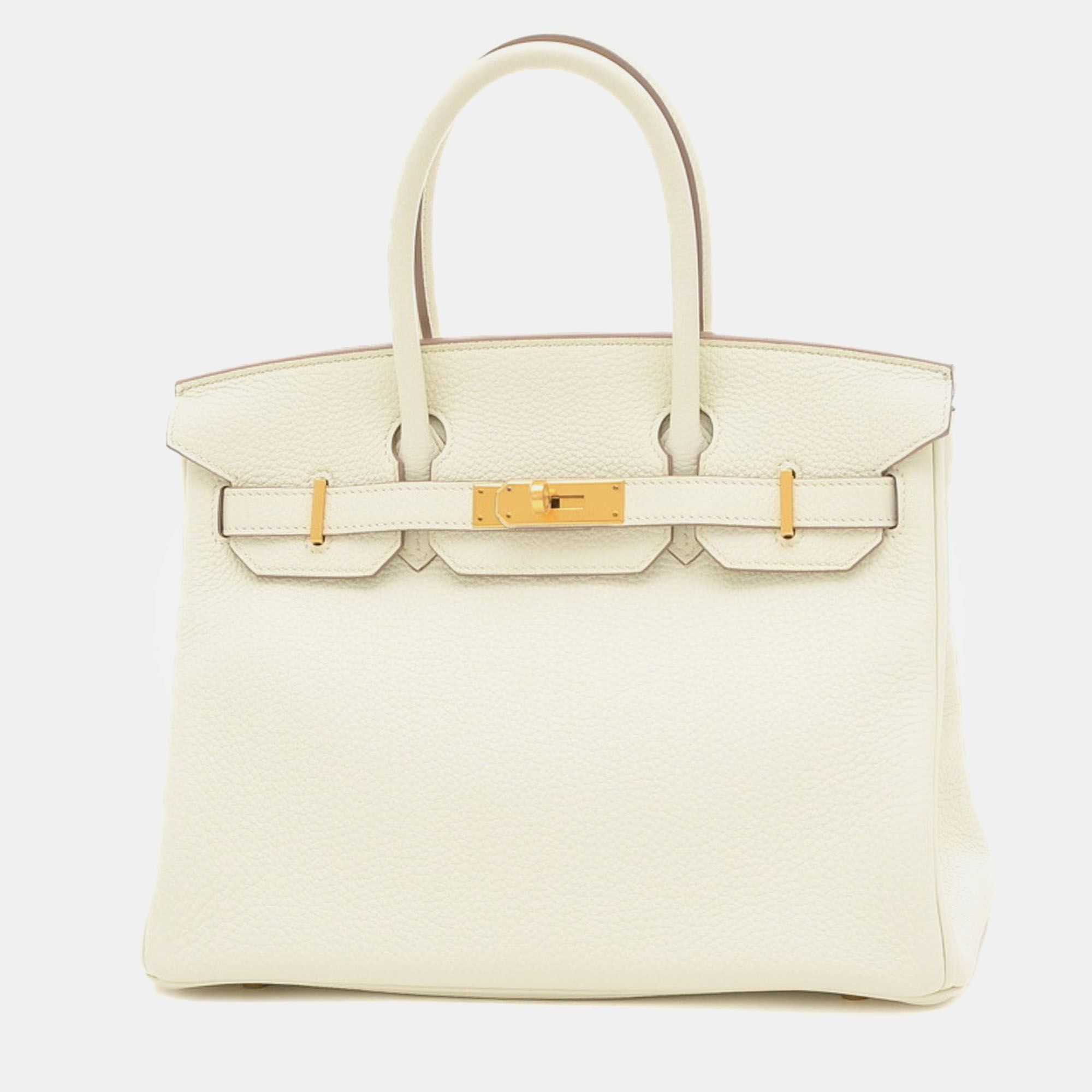 Pre-owned Hermes Mushroom Togo B Stamp Birkin Handbag In White