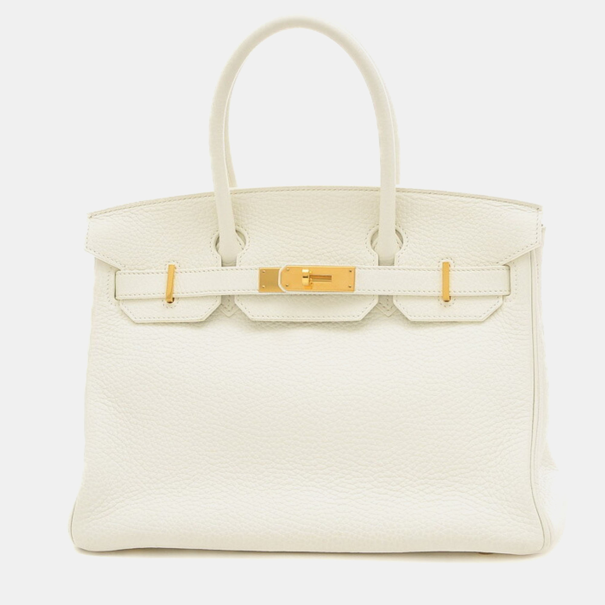 

Hermes White Taurillon Clemence P Stamp Birkin Handbag