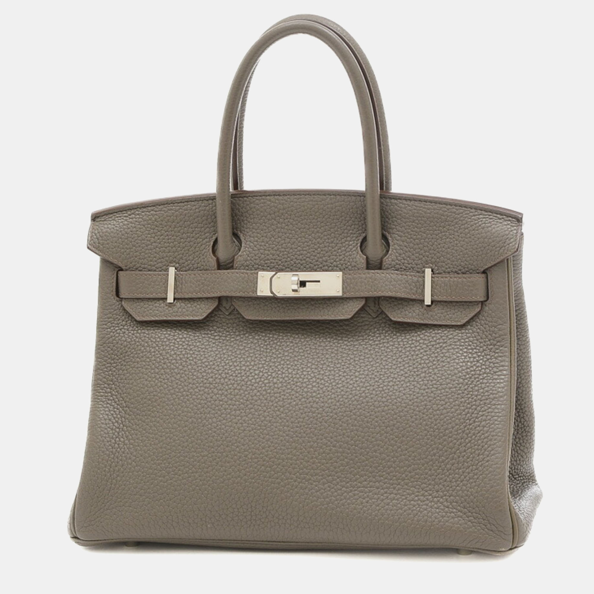 

Hermes Etain Taurillon Clemence Leather Birkin 30 Tote Bag, Grey