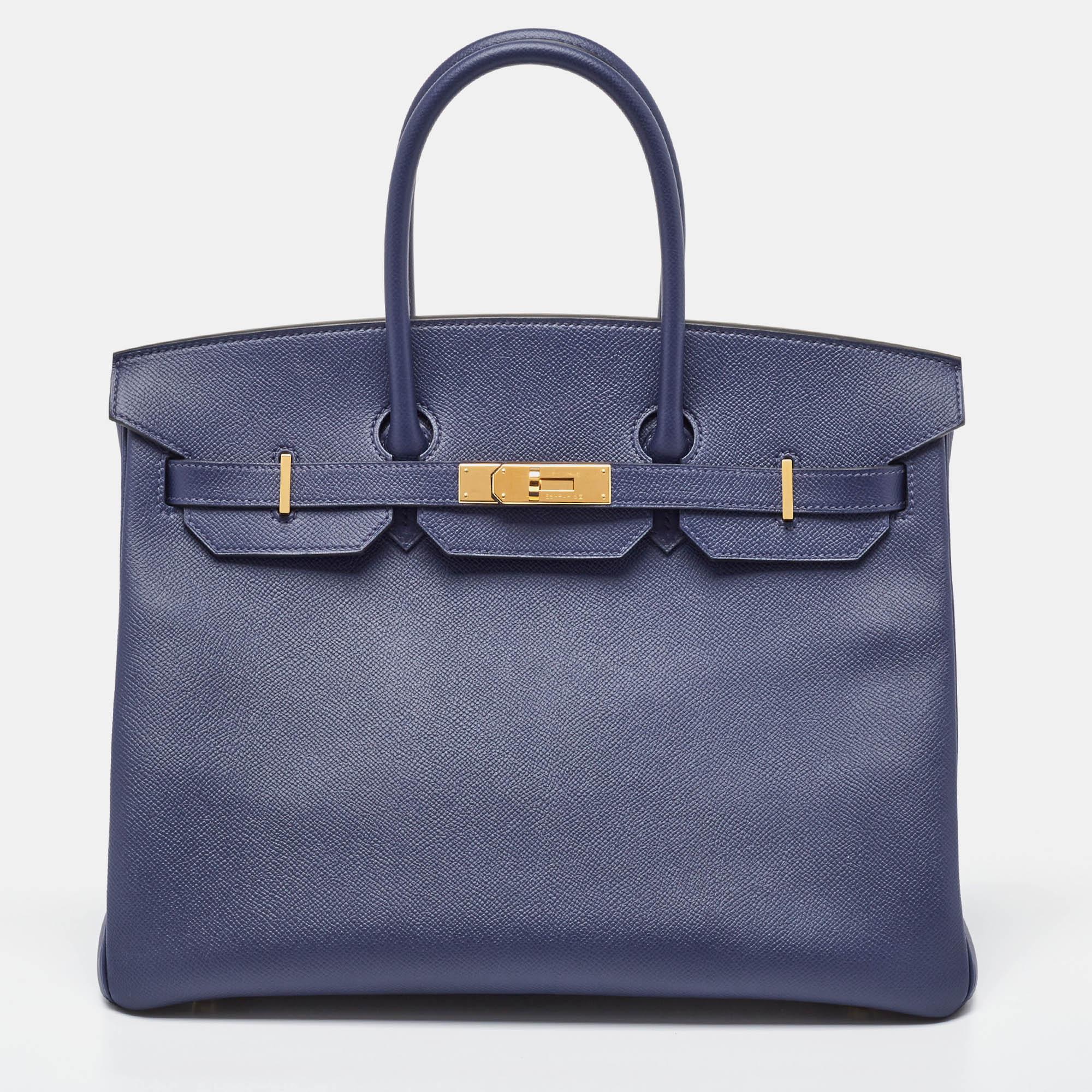 Pre-owned Hermes Blue Saphir Epsom Leather Gold Finish Birkin 35 Bag