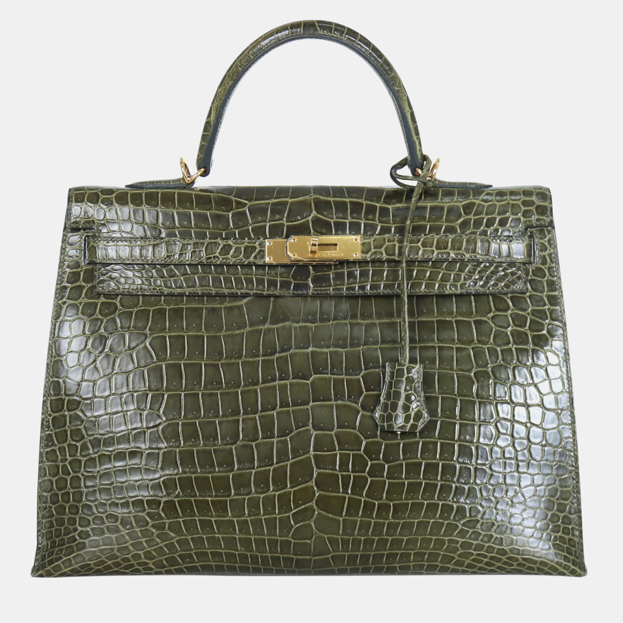 

Hermes Vert Véronèse Shiny Alligator Kelly 35 Bag, Black