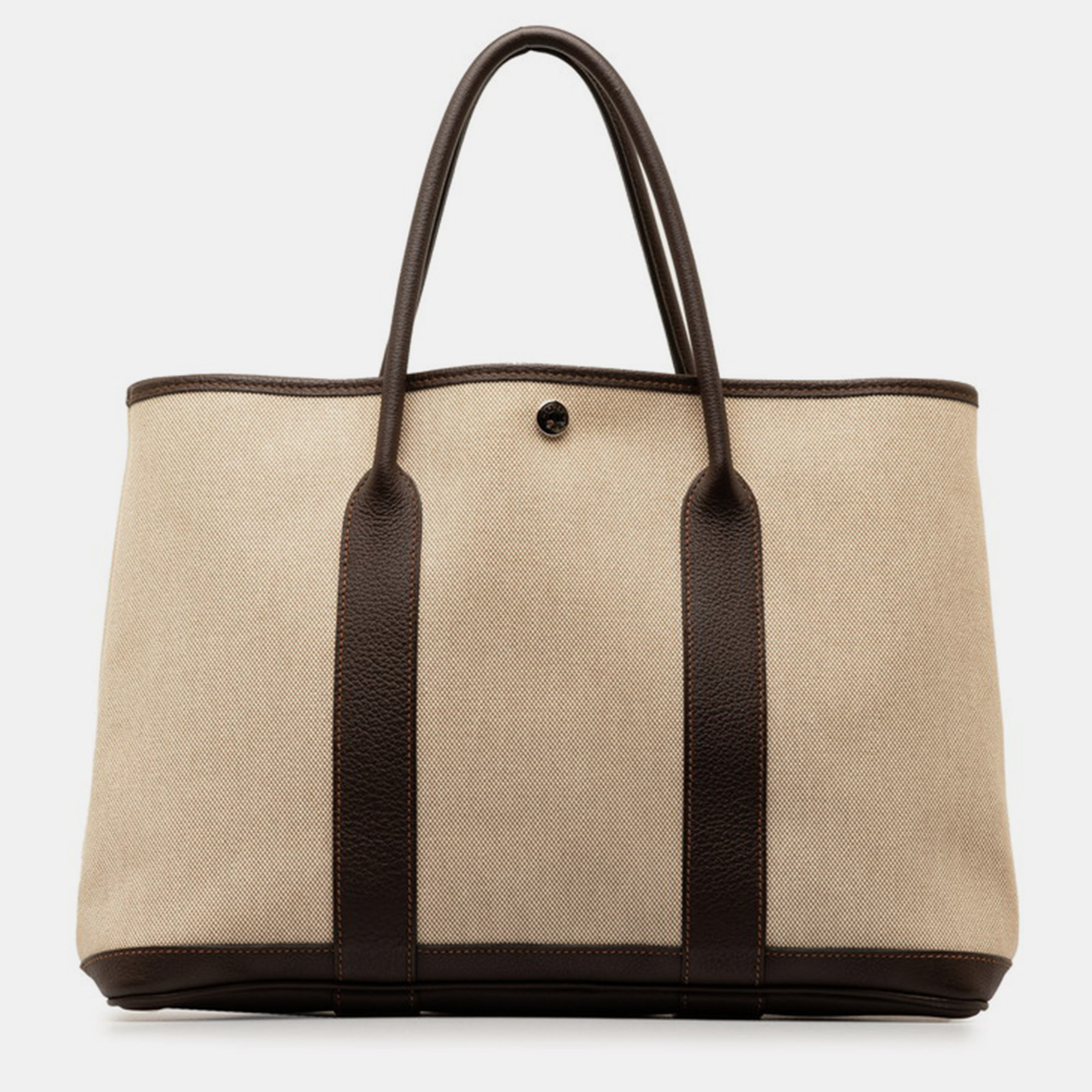 

Hermes Brown Canvas Toile Garden Party PM Bag, Beige