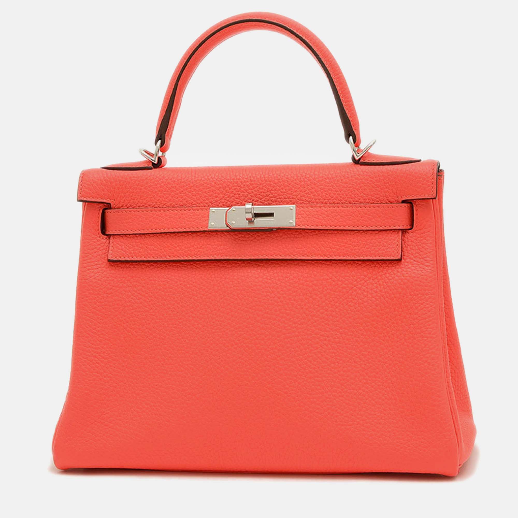 

Hermes Rose Texas Taurillon Clemence Kelly Handbag, Red