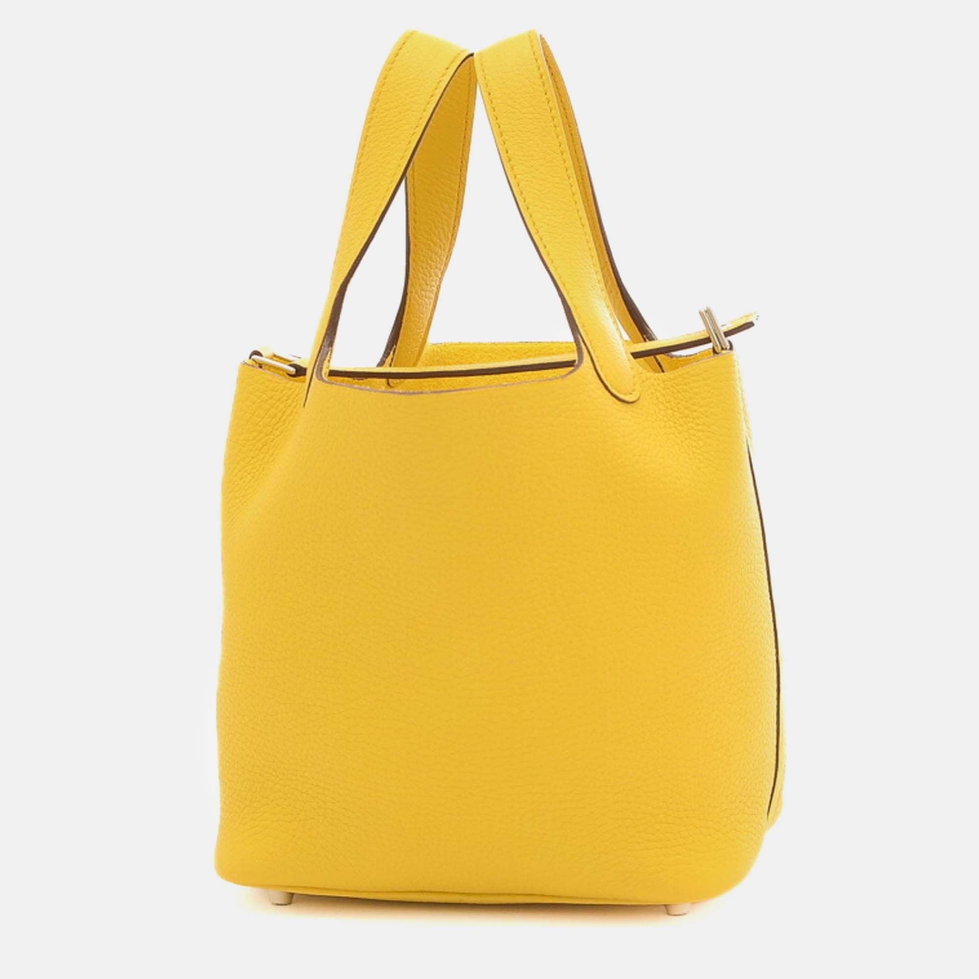 

Hermes Saint Taurillon Clemence Picotin Lock PM Handbag, Yellow