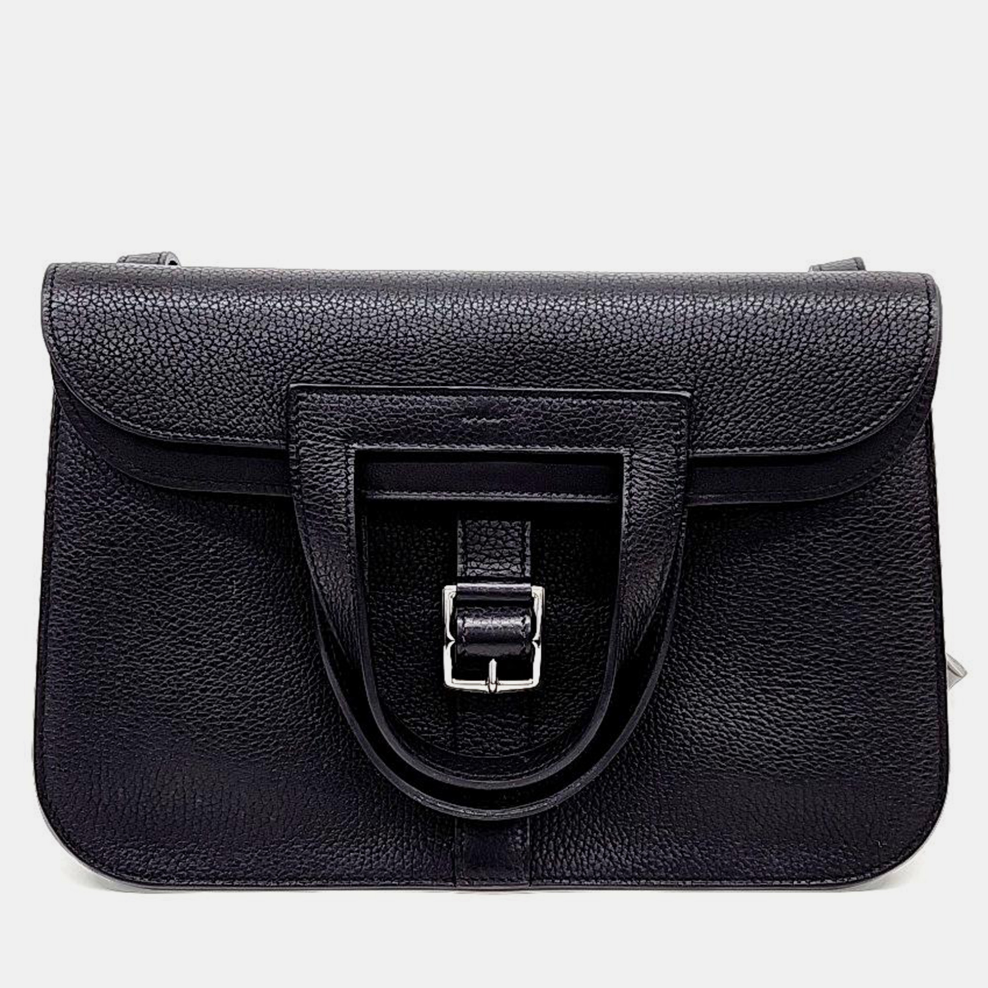 Pre-owned Hermes Halzan 31 Handbag In Black