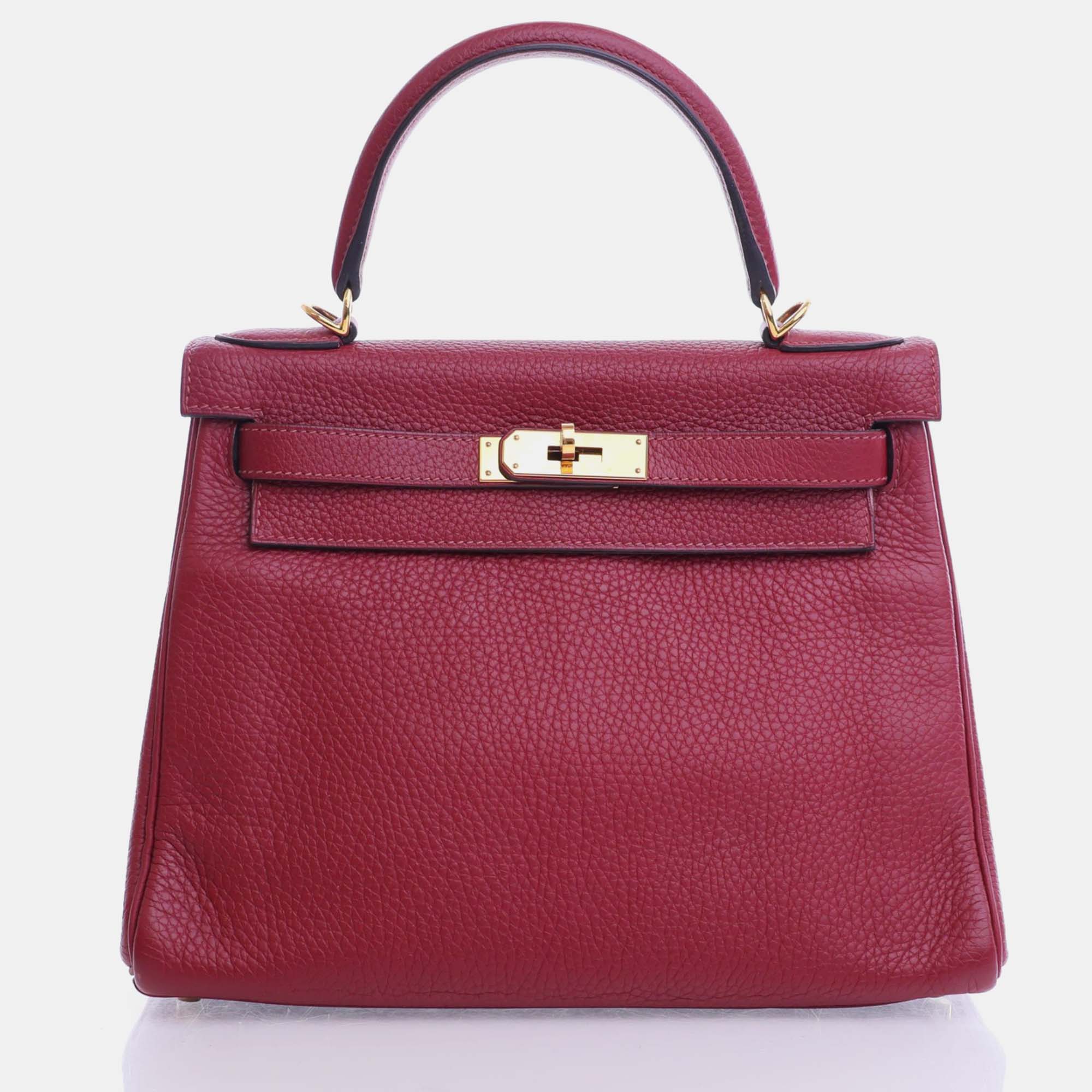 Pre-owned Hermes Rouge Grenat Togo Leather Kelly 28 Tote Bag In Red