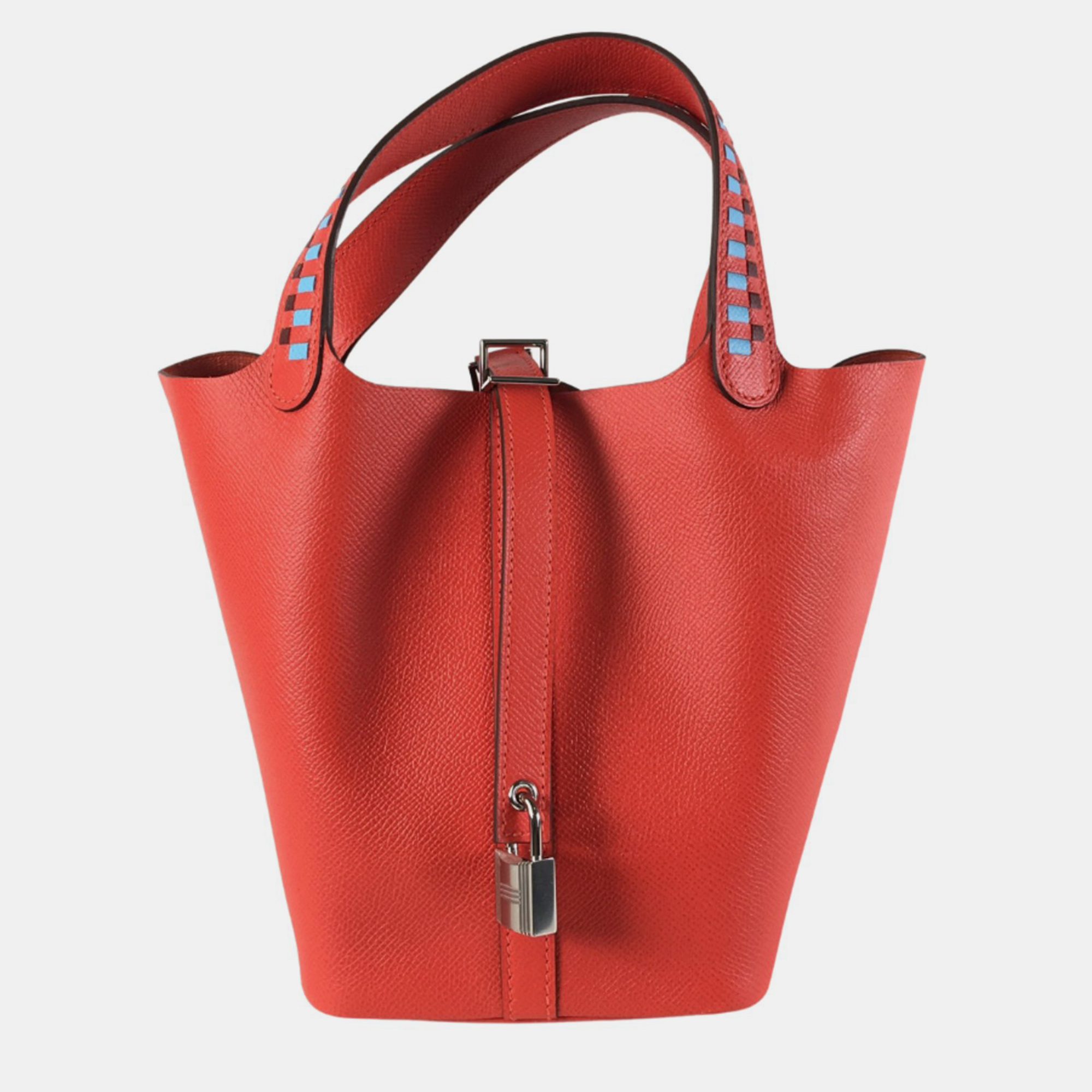 Pre-owned Hermes Capucine Epsom Tressage Picotin 18 Handbag In Red