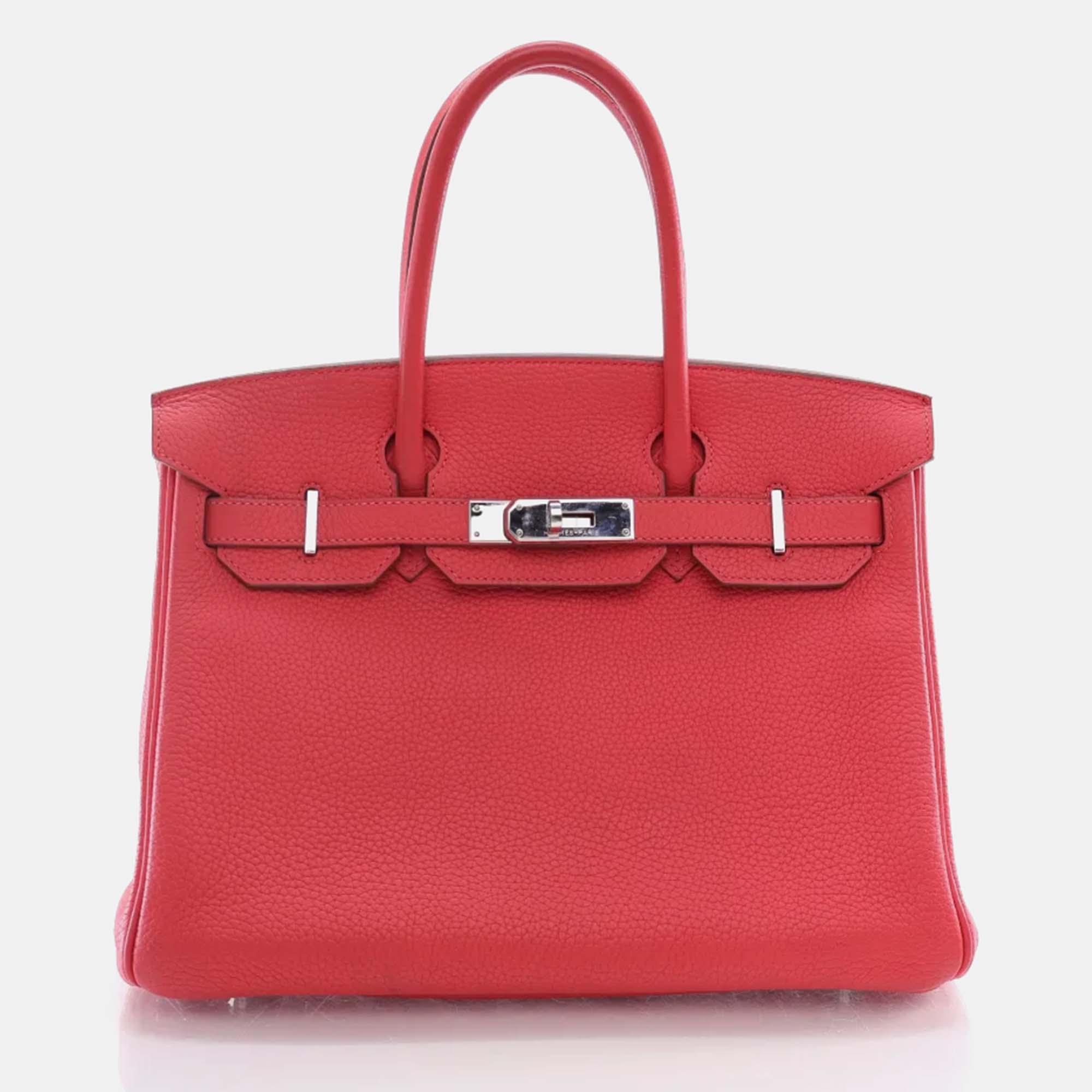 

Hermes Rose Jaipur Clemence Birkin 30 Bag, Pink