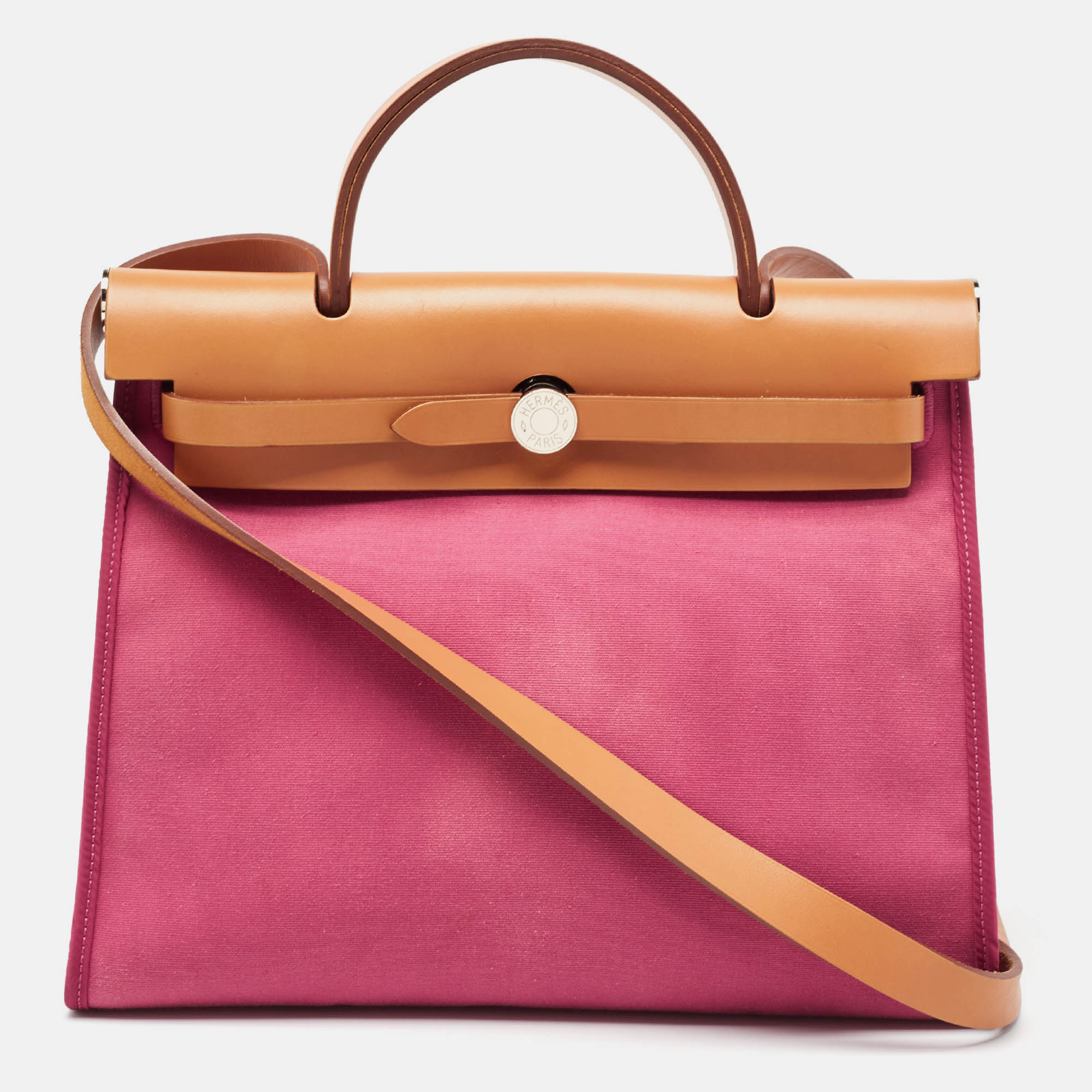 

Hermes Tosca/Natural Canvas and Vache Hunter Herbag Zip 31 Bag, Pink