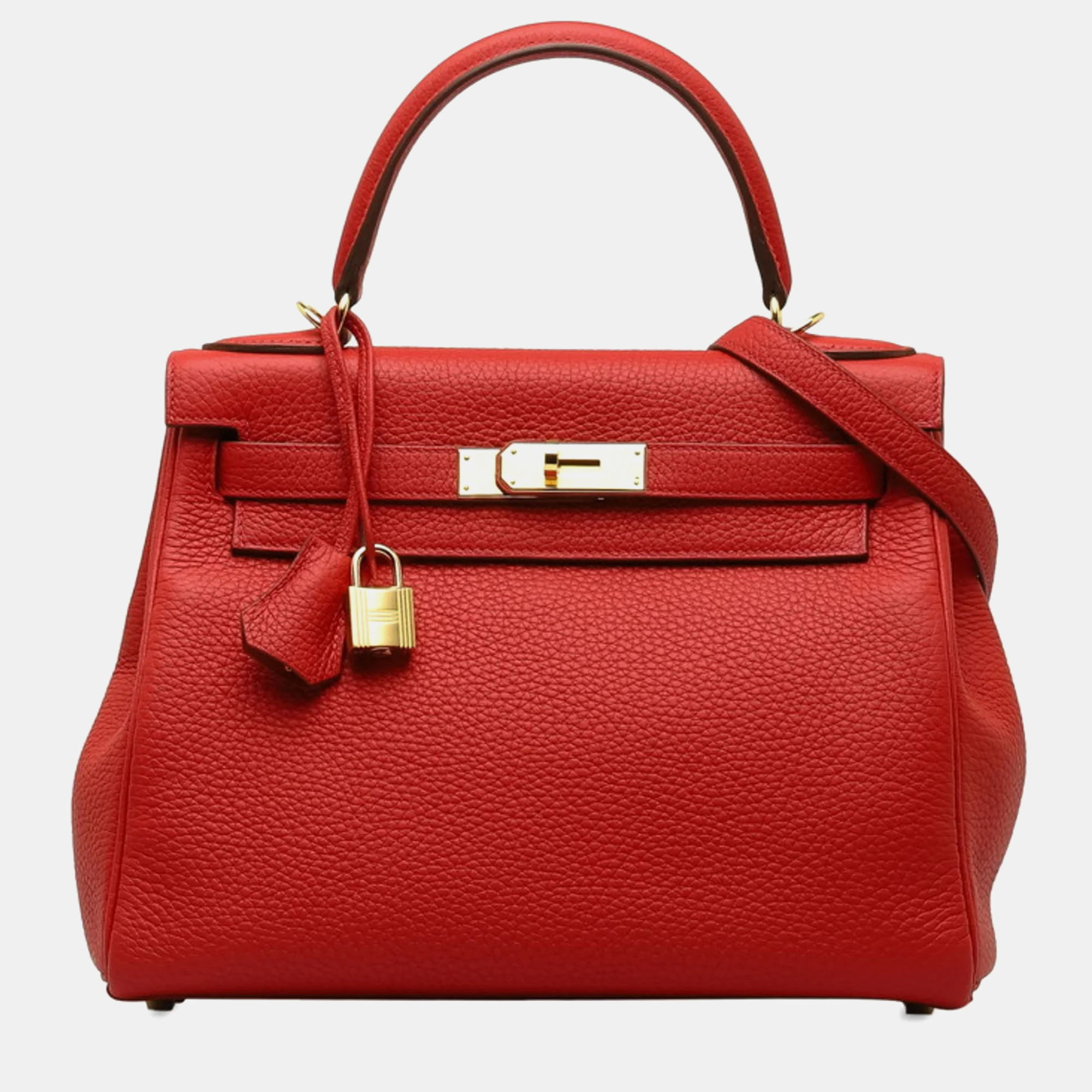 

Hermes Rose Texas Taurillon Clemence Leather Kelly 28 Tote Bag, Red