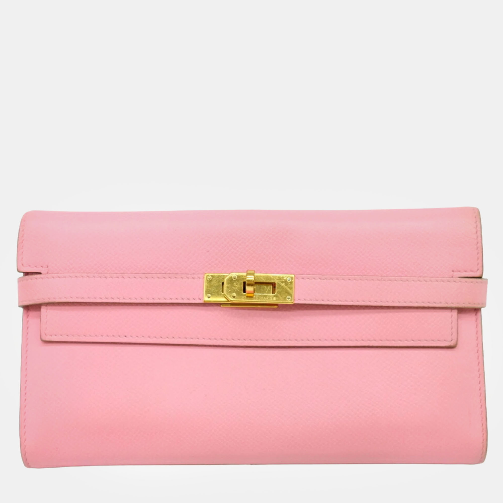 

Hermes Pink Epsom Leather Kelly Bi-fold Long Wallet