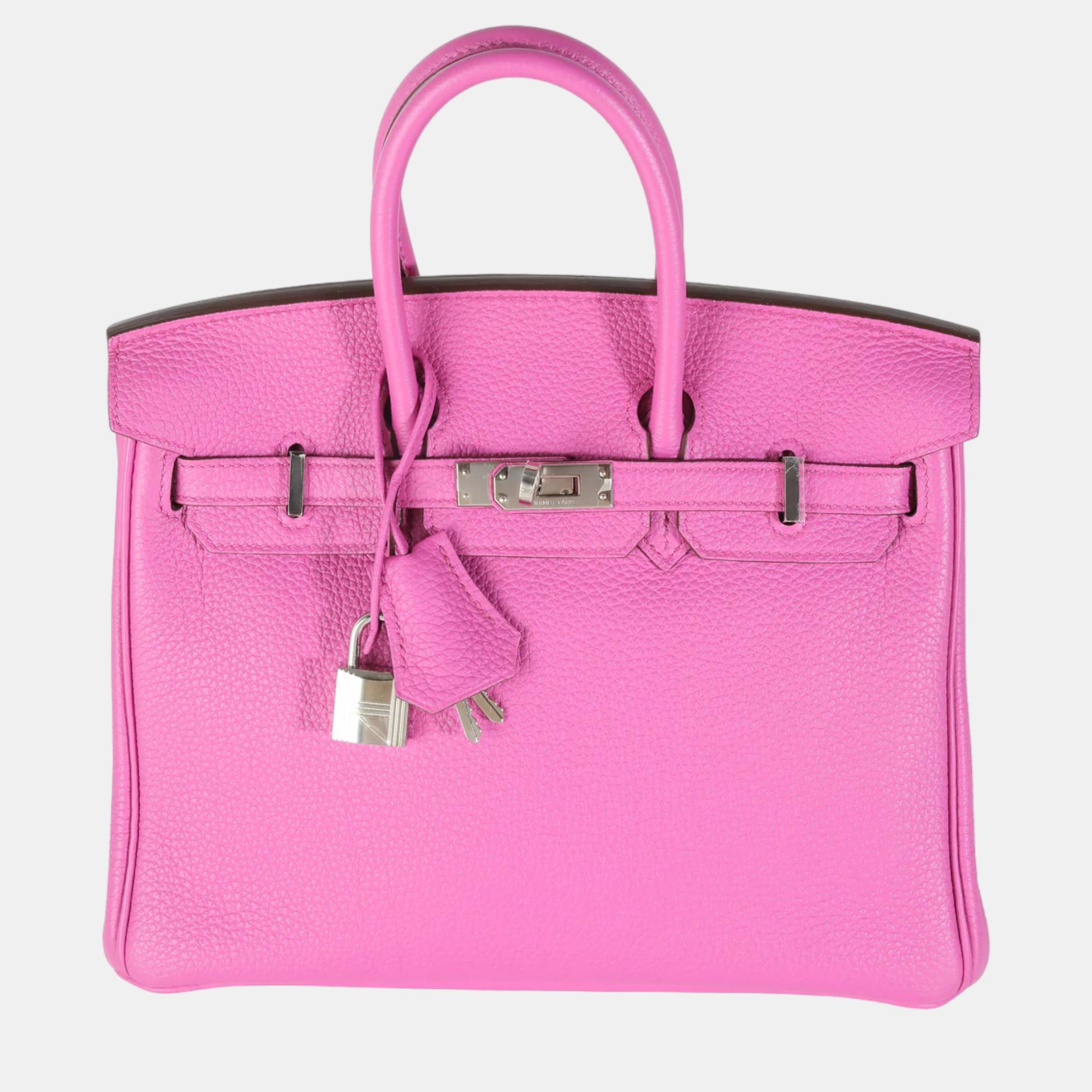 Pre-owned Hermes Magnolia Togo Birkin 25 Phw Bag In Pink
