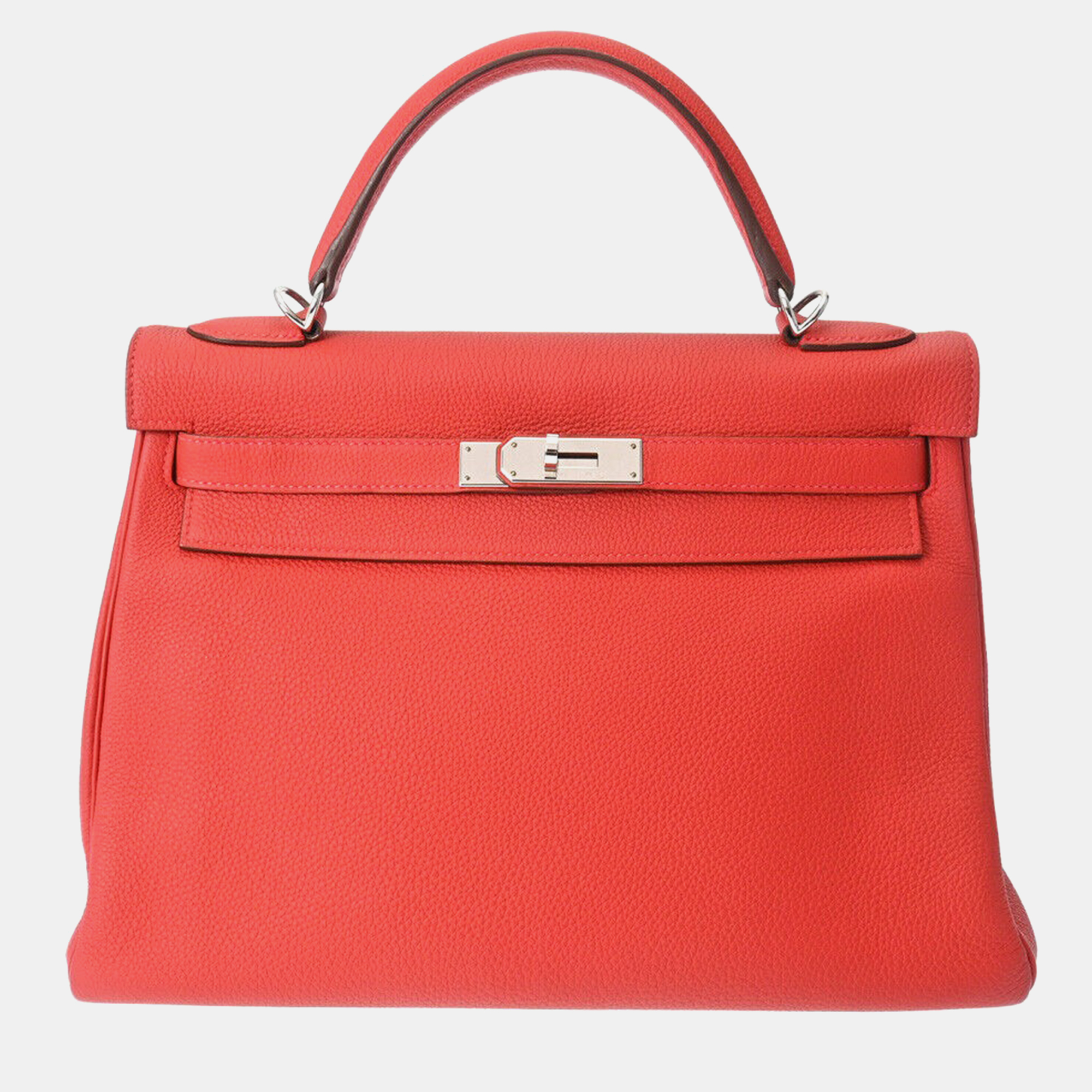 Pre-owned Hermes Red Taurillon Clemence 32 Kelly Retourne Handbag