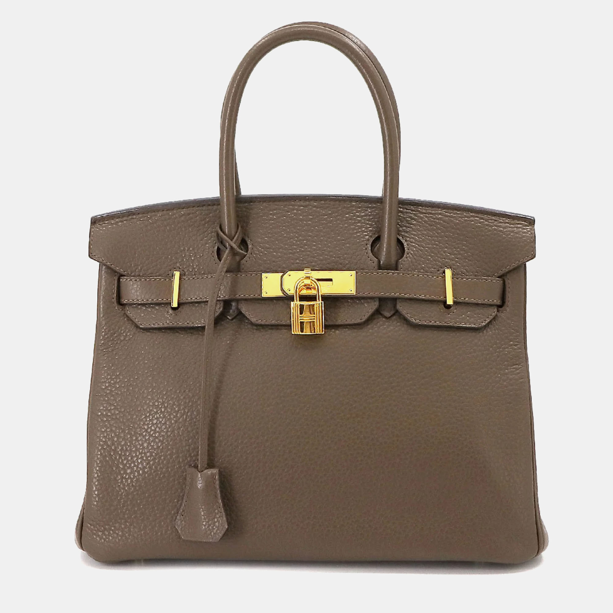 

Hermes Taupe Taurillon Clemence Birkin 30 Handbag, Brown