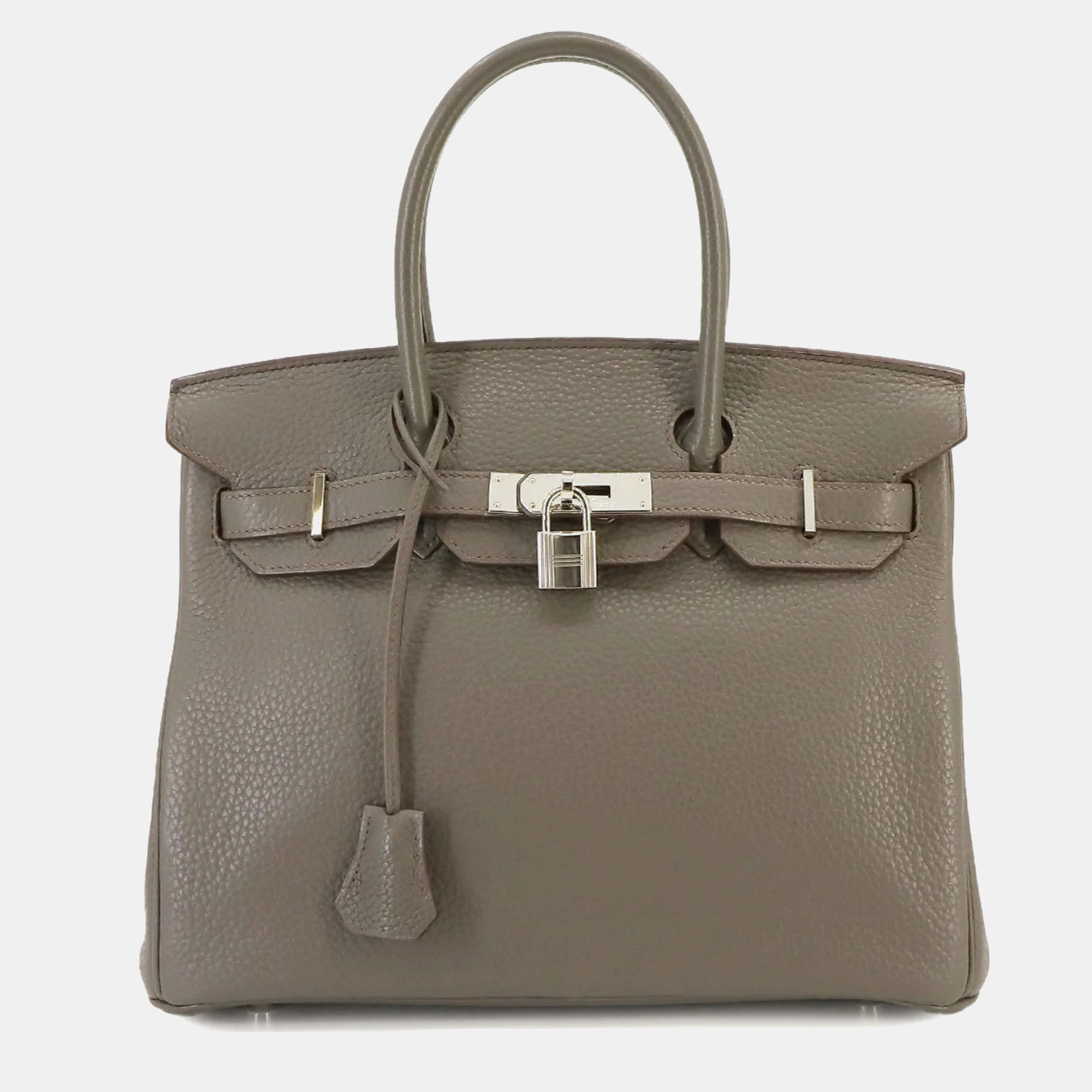 

Hermes Etain Taurillon Clemence Birkin 30 Handbag, Grey