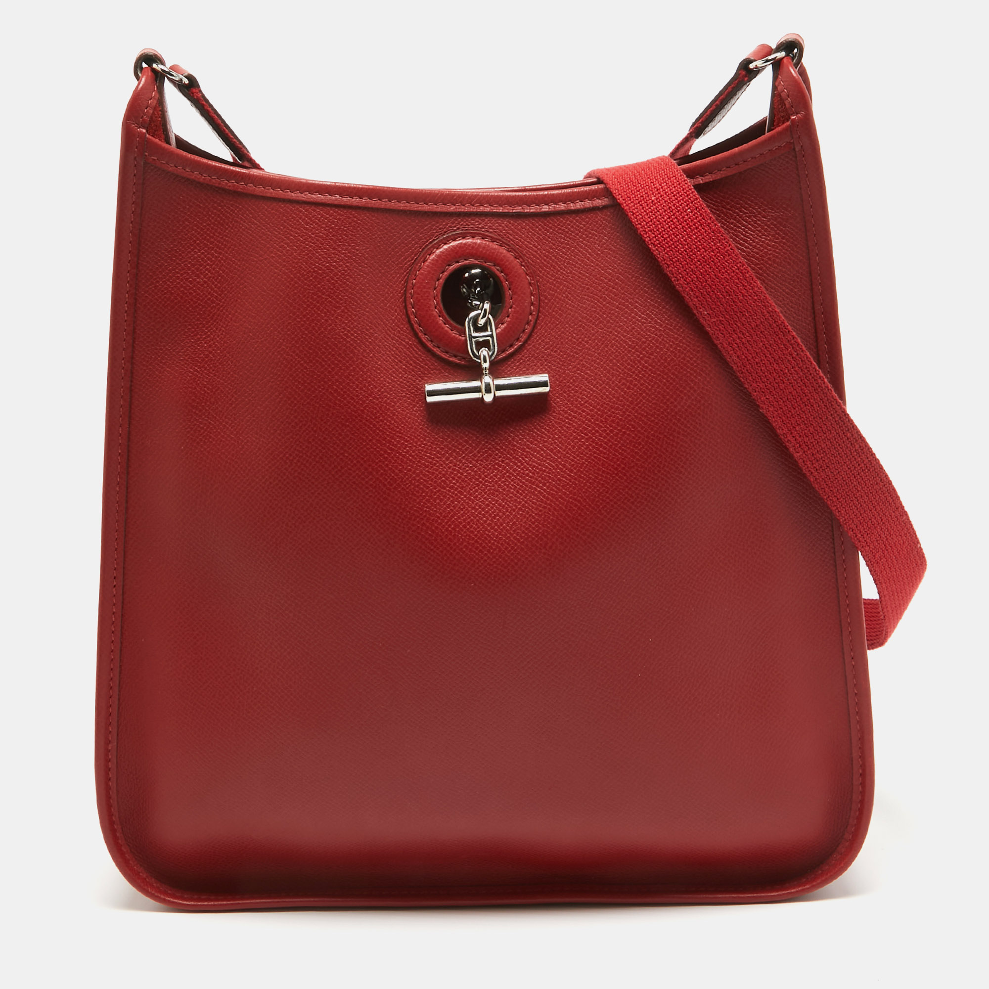 

Hermes Rouge Vif Epsom Leather Vespa PM Bag, Red