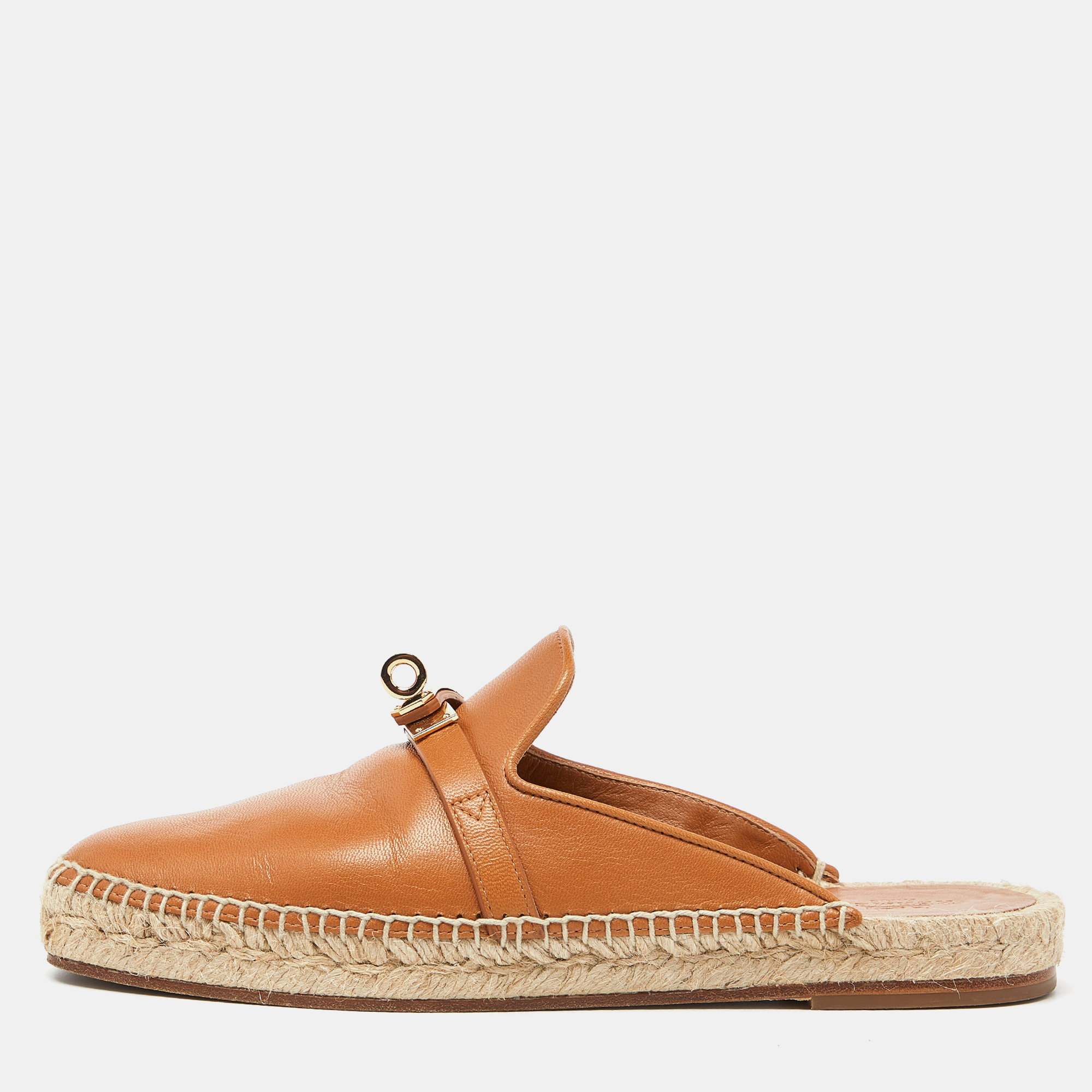 

Hermes Brown Leather Espadrille Flat Mules Size