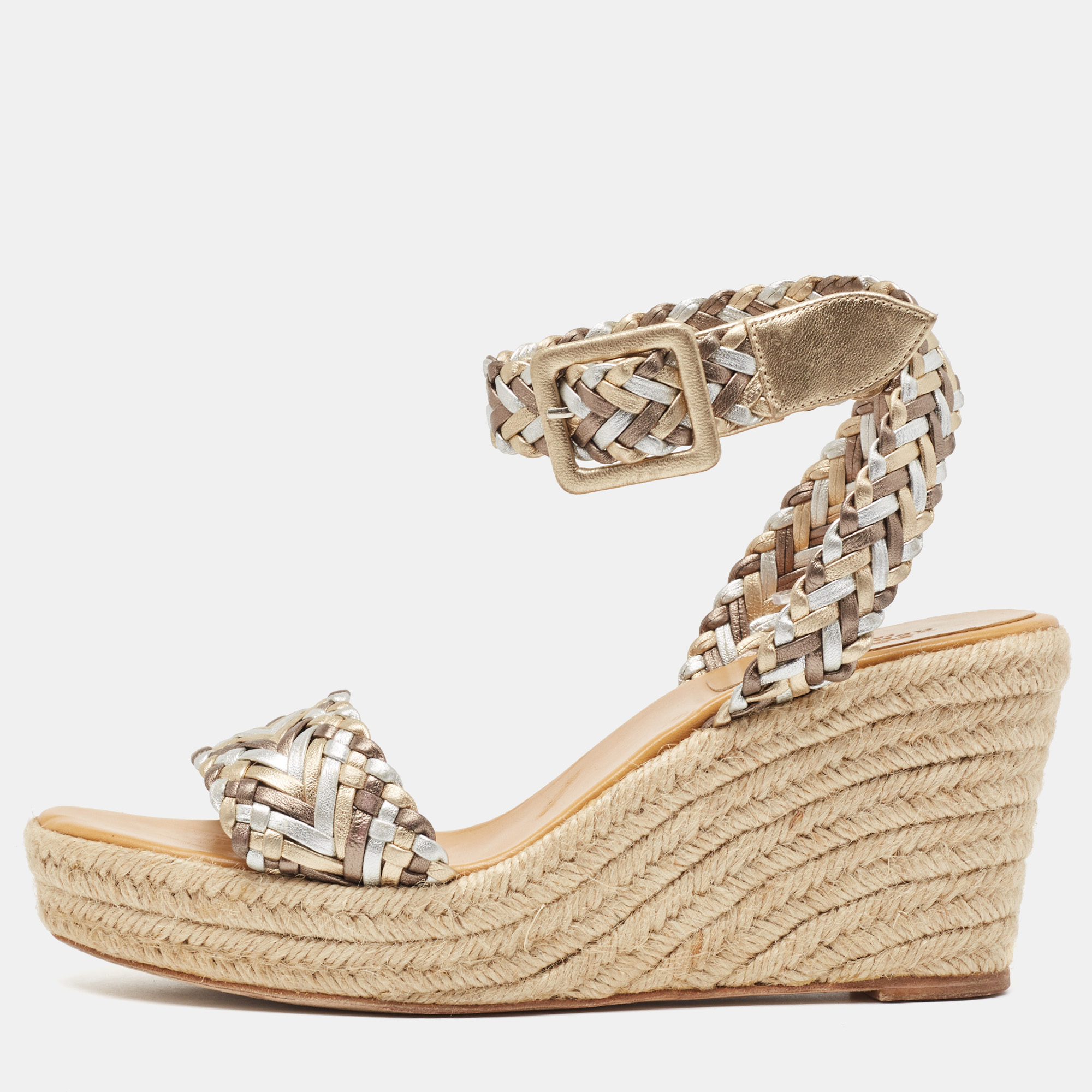 

Hermes Woven Leather Sophia Wedge Sandals Size, Multicolor