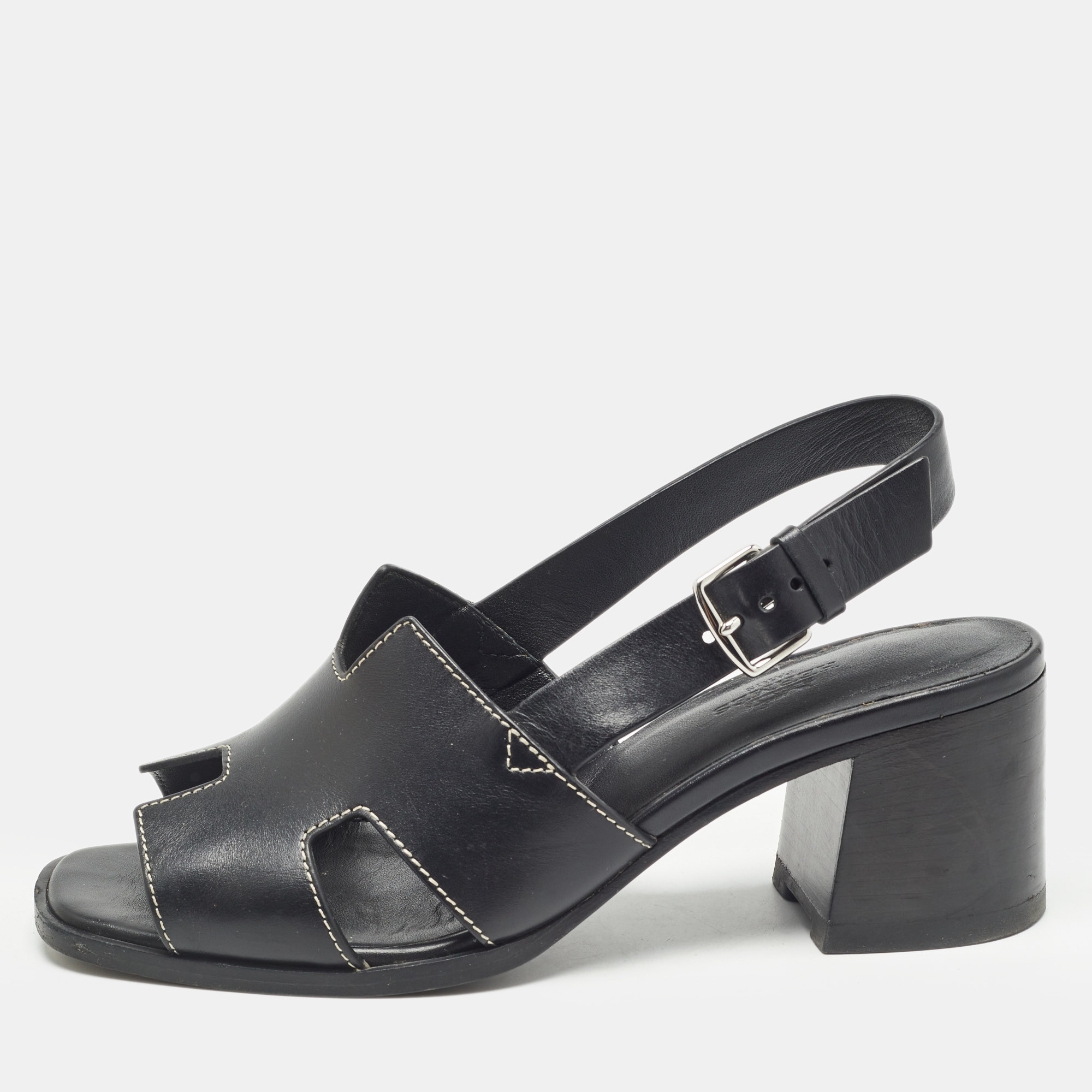 

Hermes Black Leather Eris Slingback Sandals Size