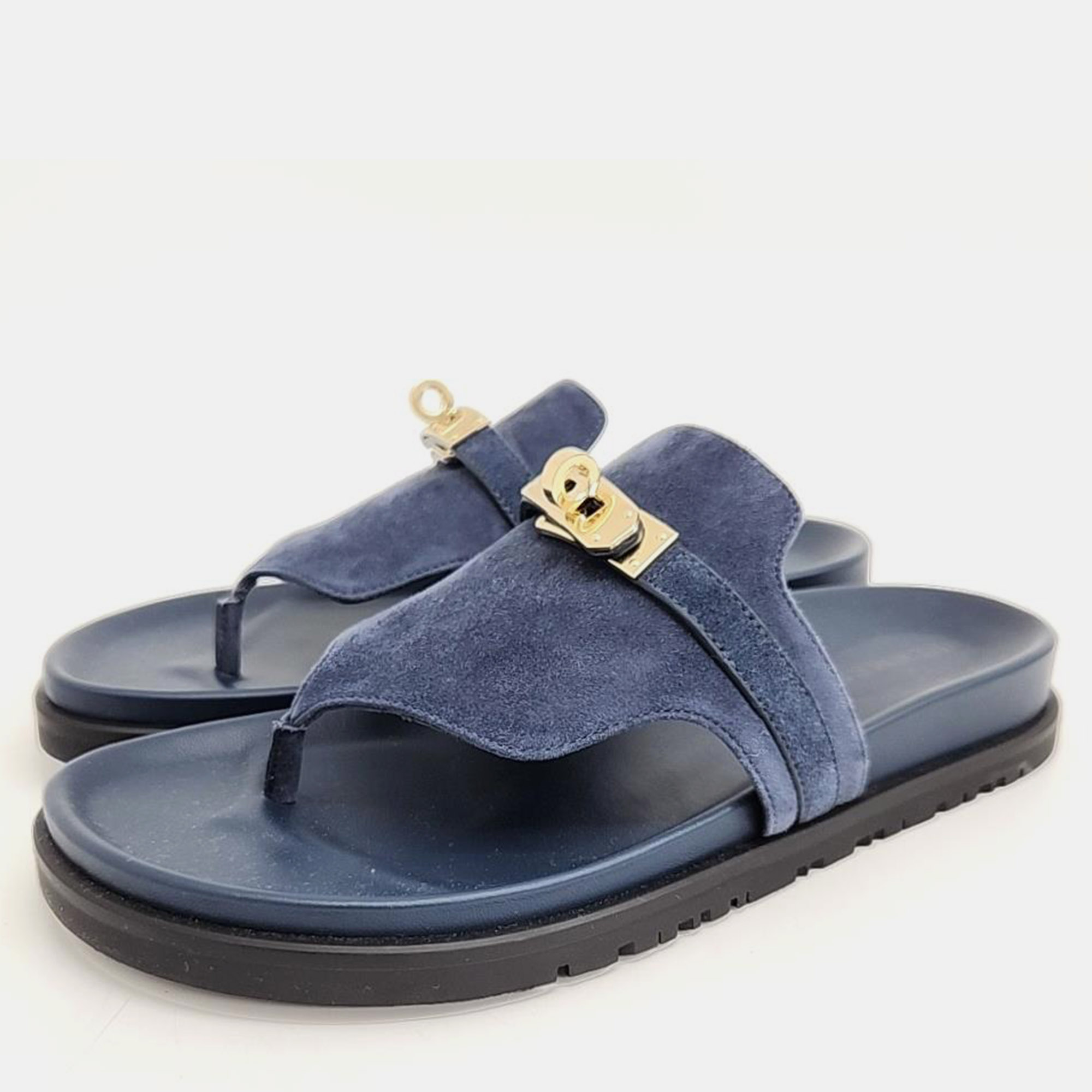 

Hermes Blue Suede Empire Slippers Size