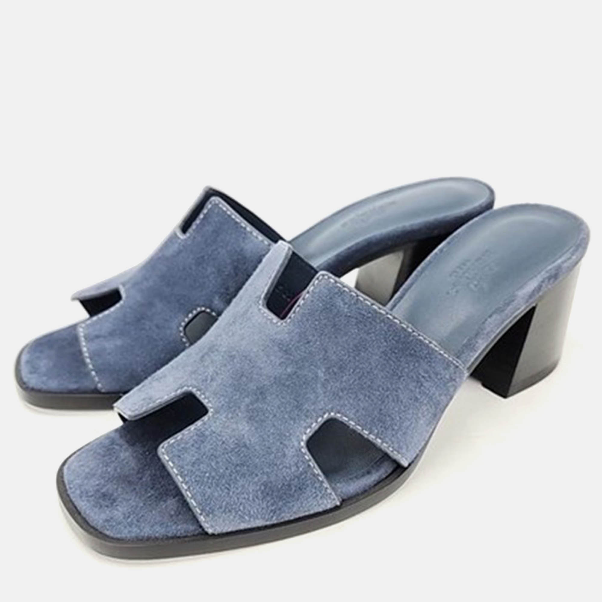 

Hermes Blue Suede Helia Slippers