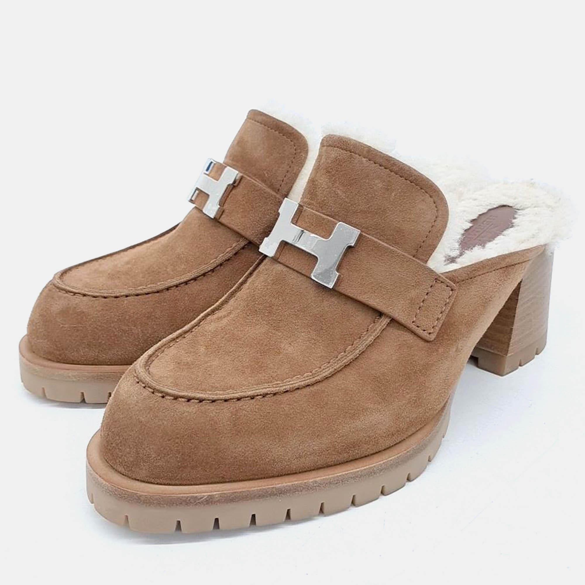 

Hermes Brown Fur Trim 60 Mules Size
