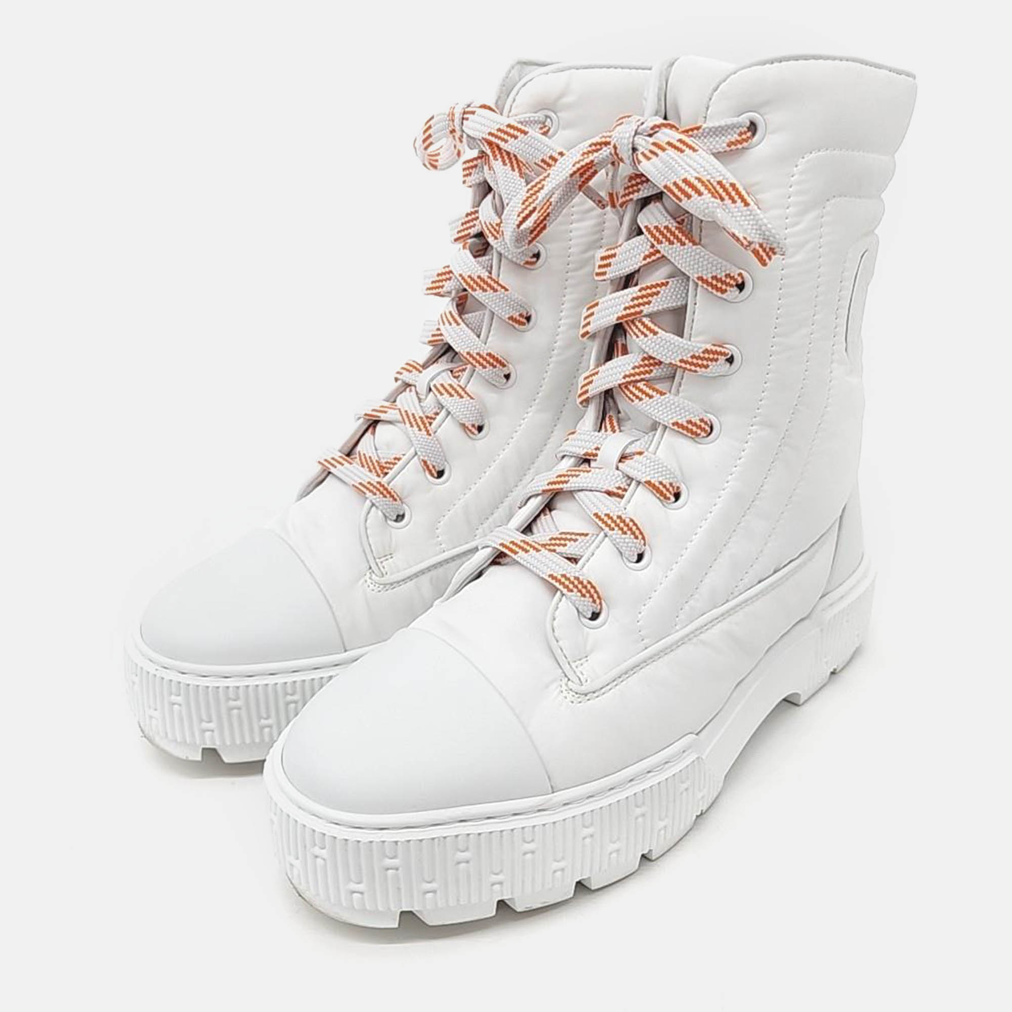 

Hermes White Leather Combat Boots