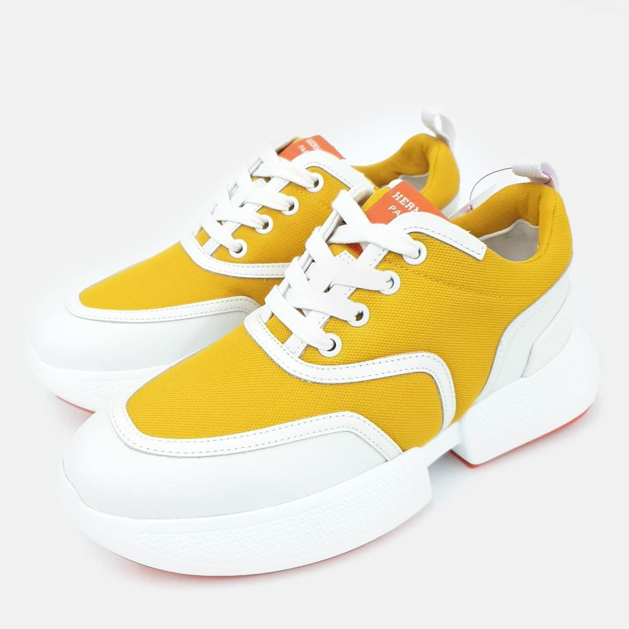 

Hermes Yellow Leather Giga Sneakers, White