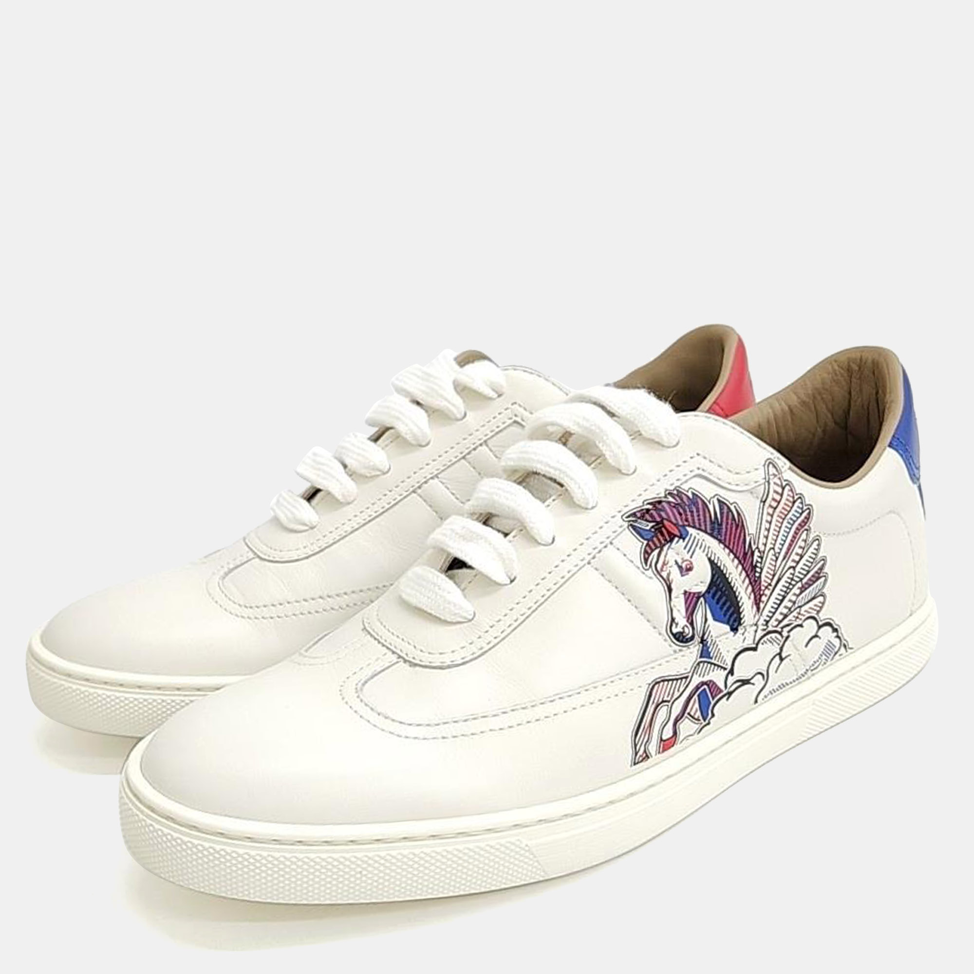 

Hermes White Pegase Pop Print Leather Quicker Low Top Sneakers