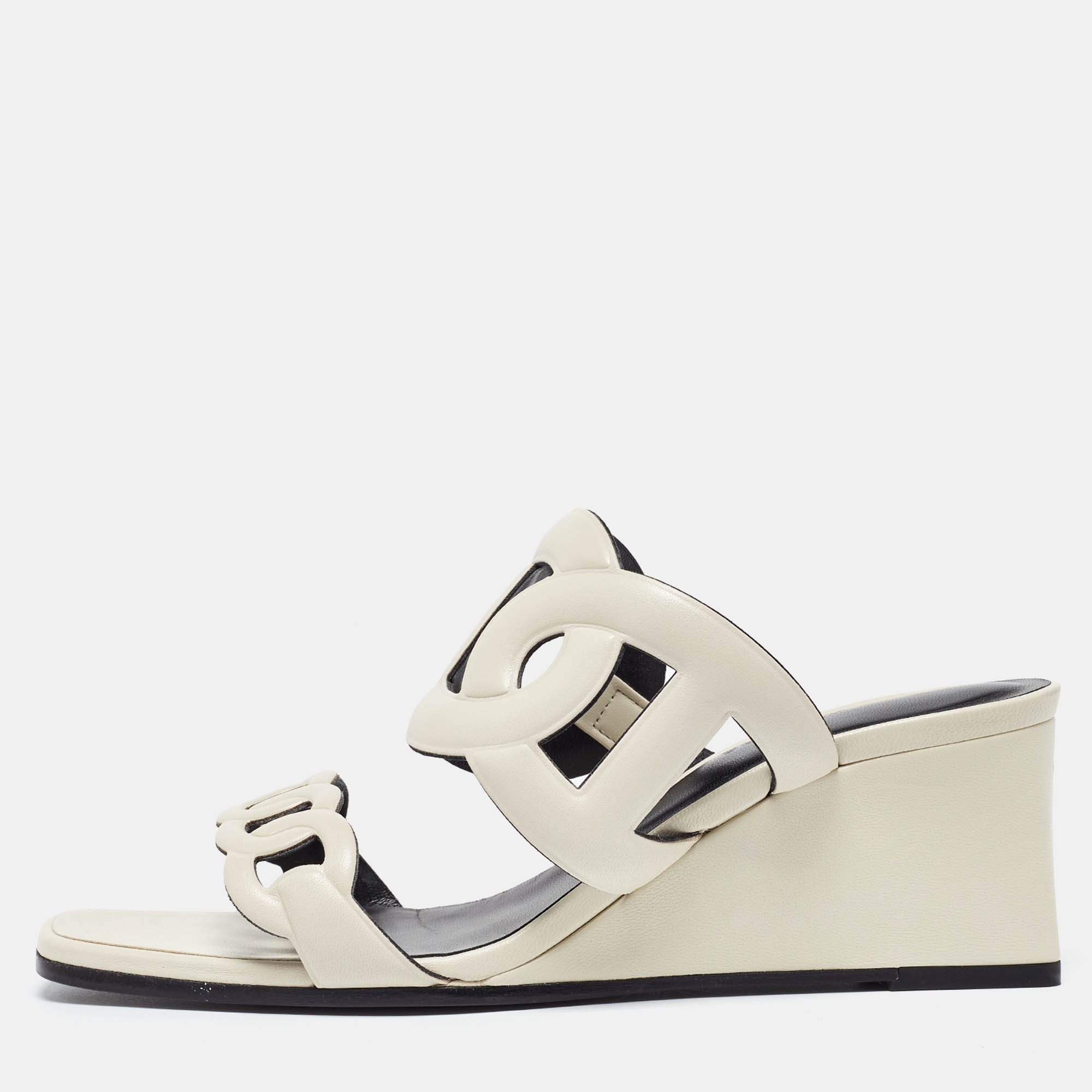 Hermes Cream Leather Figari Sandals Size 38
