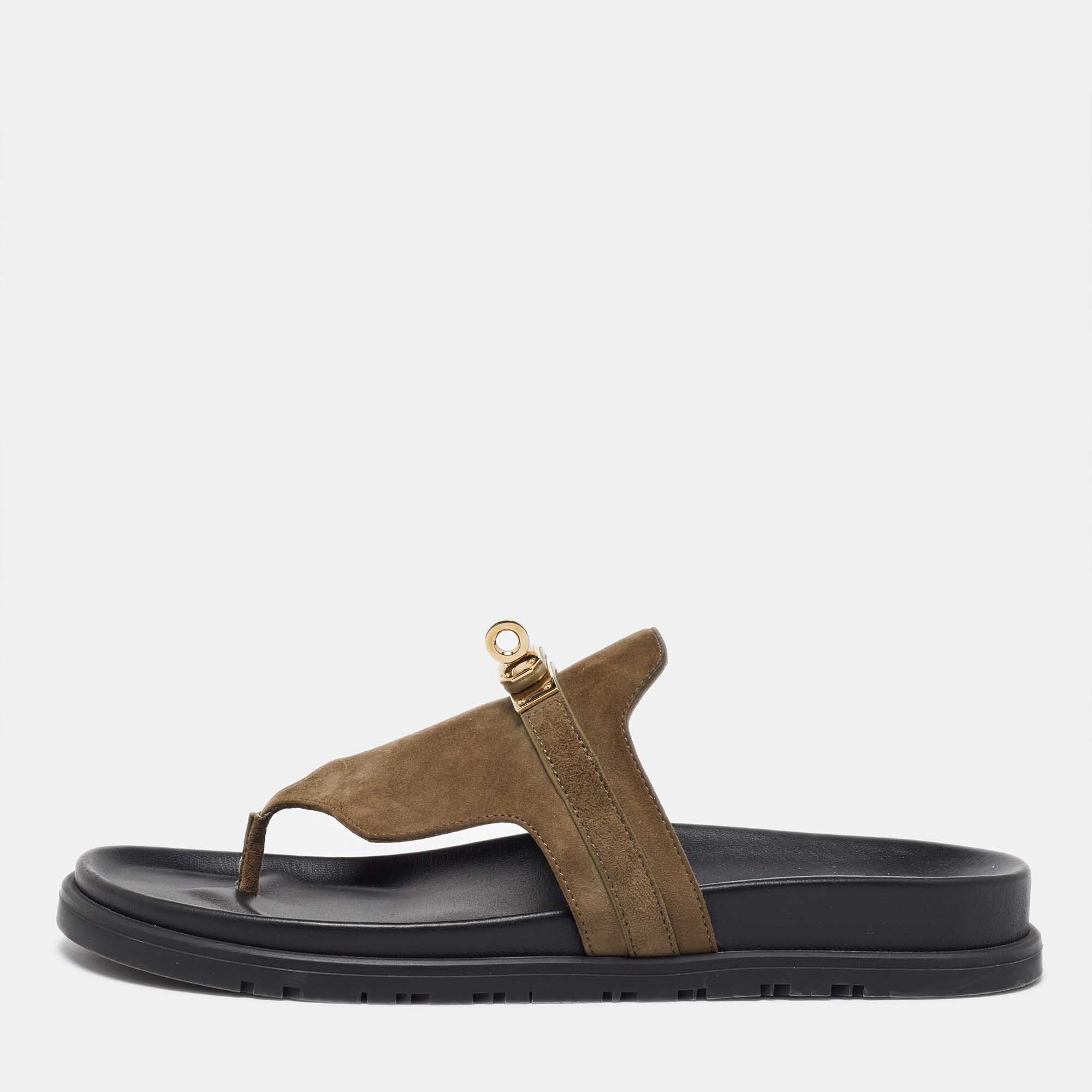 

Hermès Olive Green Suede Empire Slides Size