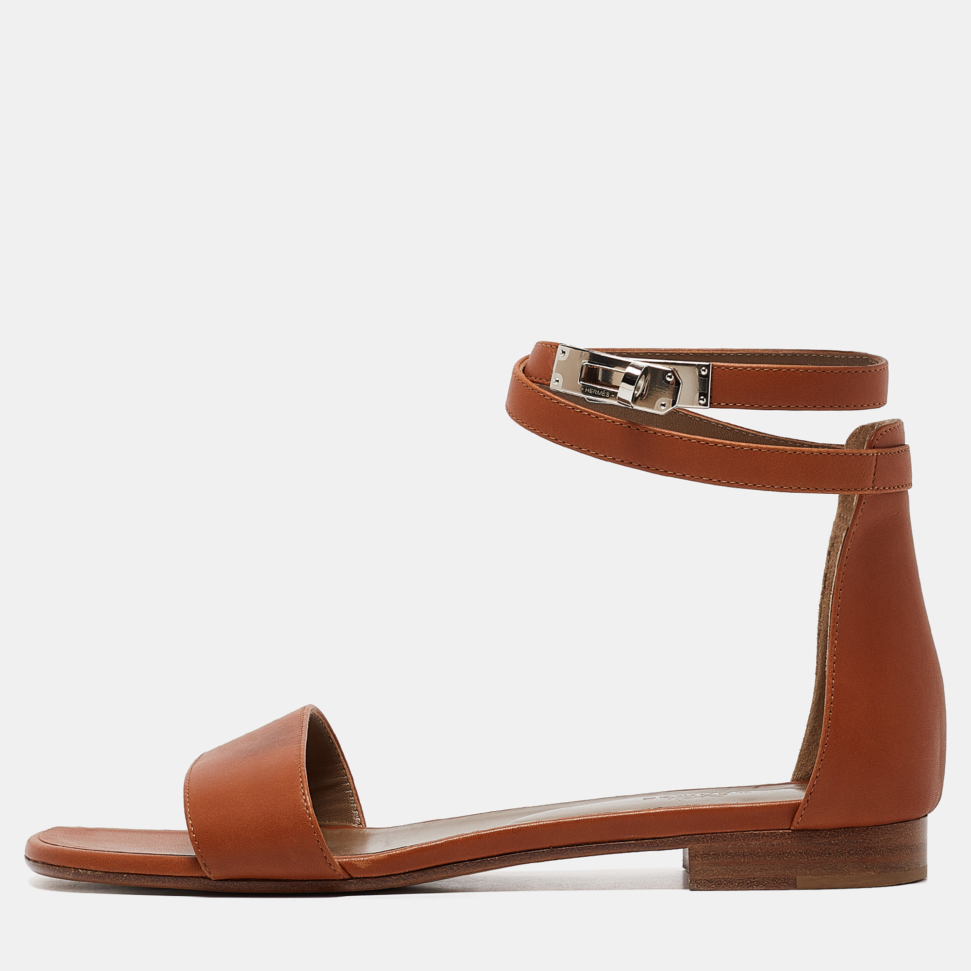 

Hermes Brown Leather Manege Ankle Strap Flat Sandals Size