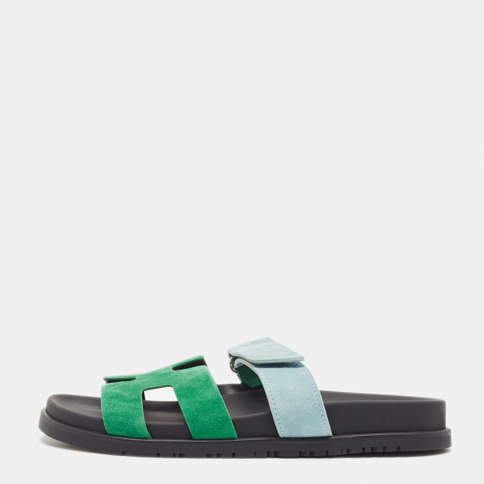 

Hermes Grey/Blue Suede Chypre Sandals Size, Green