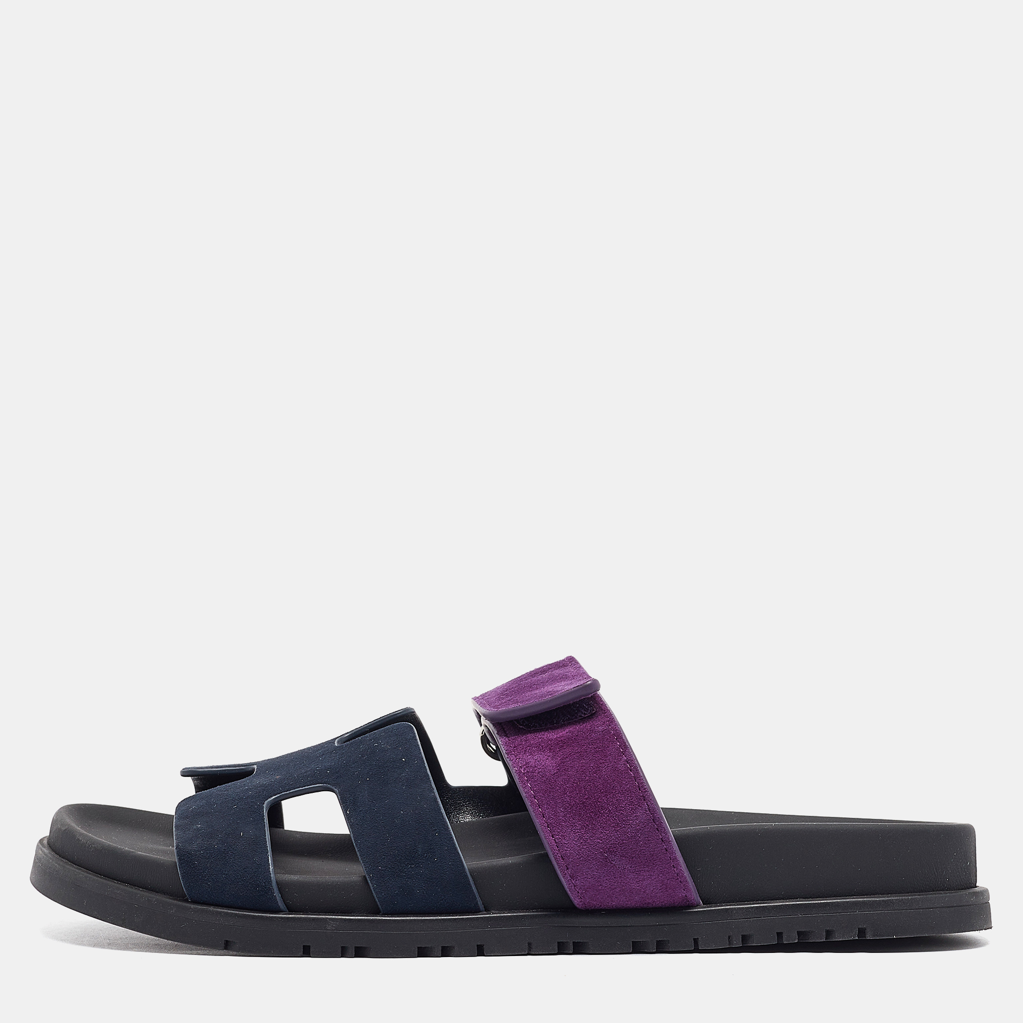 

Hermes Navy Blue/Purple Suede Chypre Slide Sandals Size