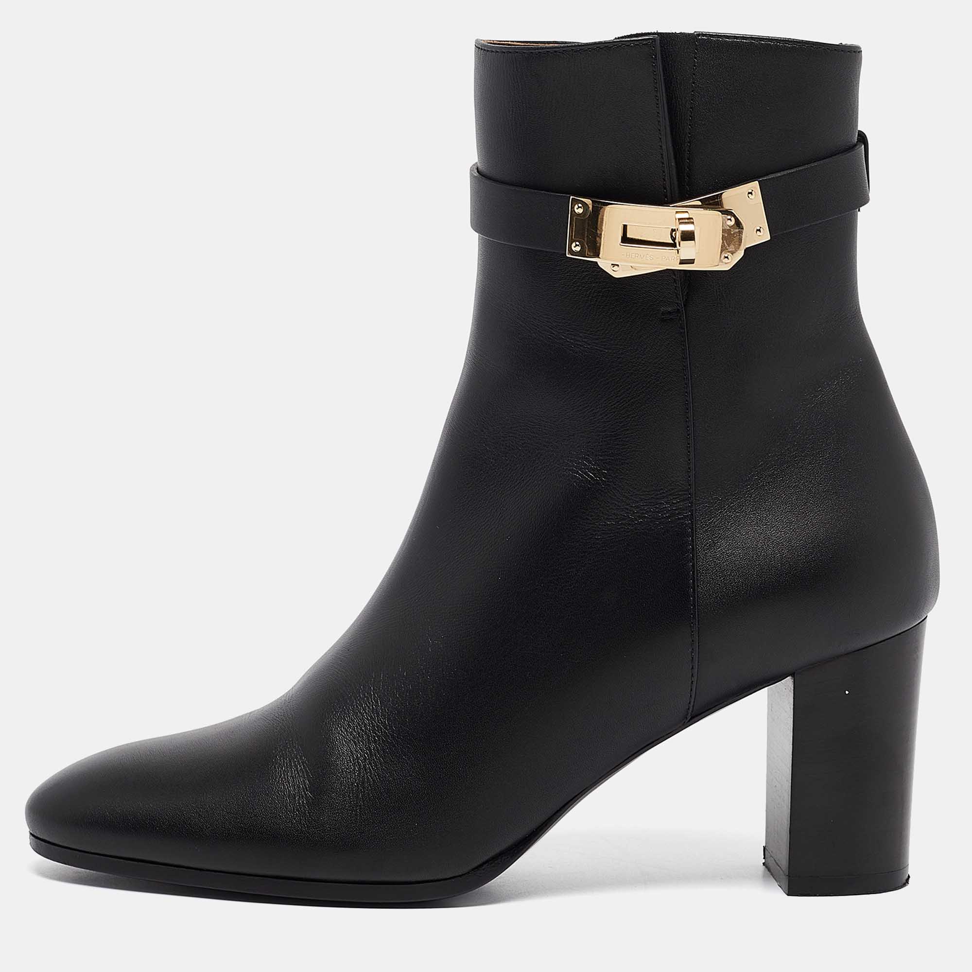 

Hermes Black Leather Saint Germain Boots Size