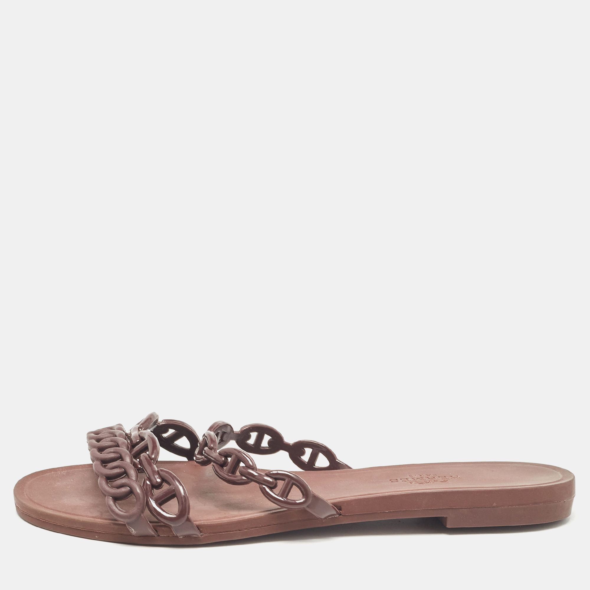 

Hermès Brown Rubber Chaine d'Ancre Rivage Flats