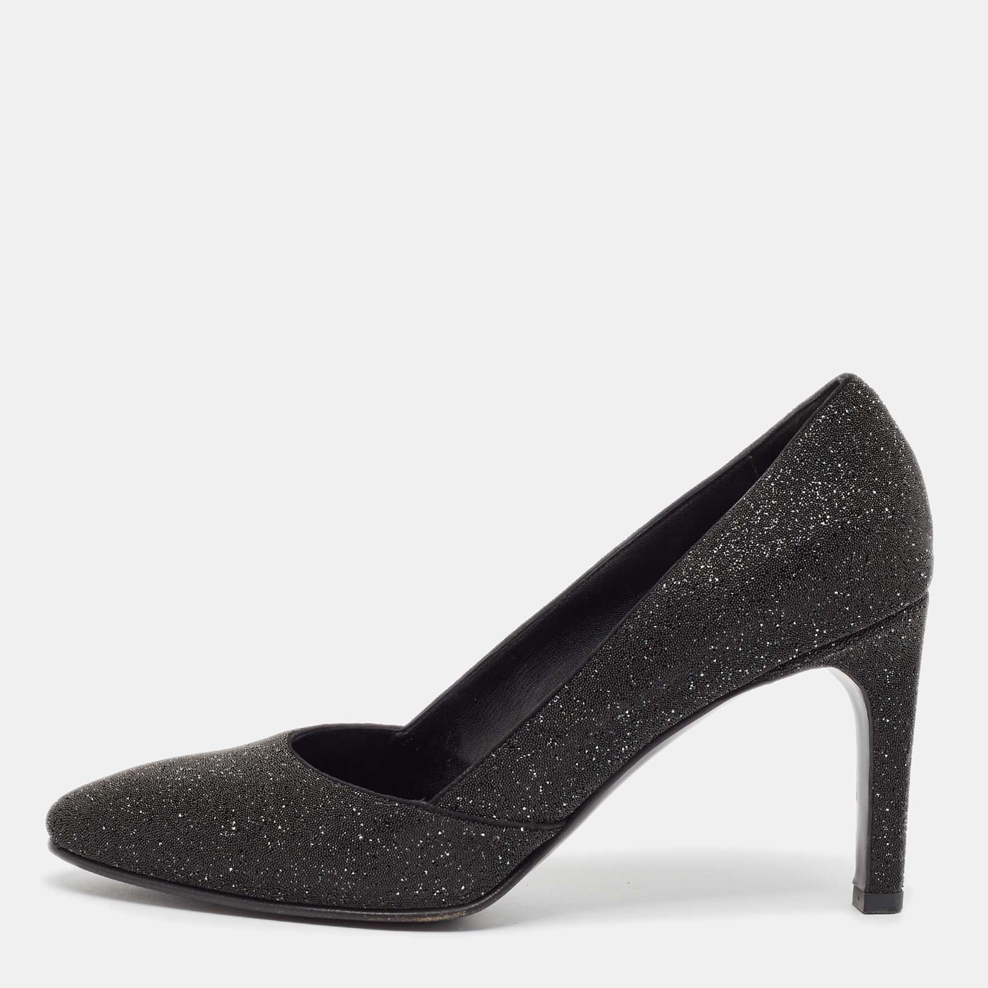 

Hermes Black Crystal Round Toe Pumps Size