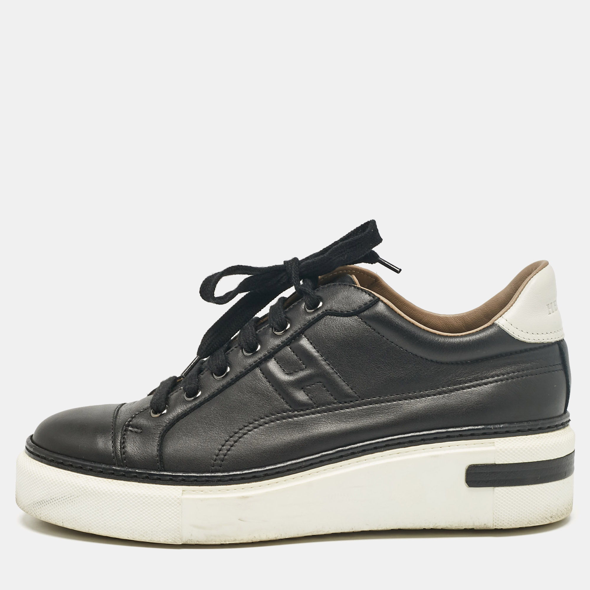 

Hermes Black Leather Quicker Low Top Sneakers Size