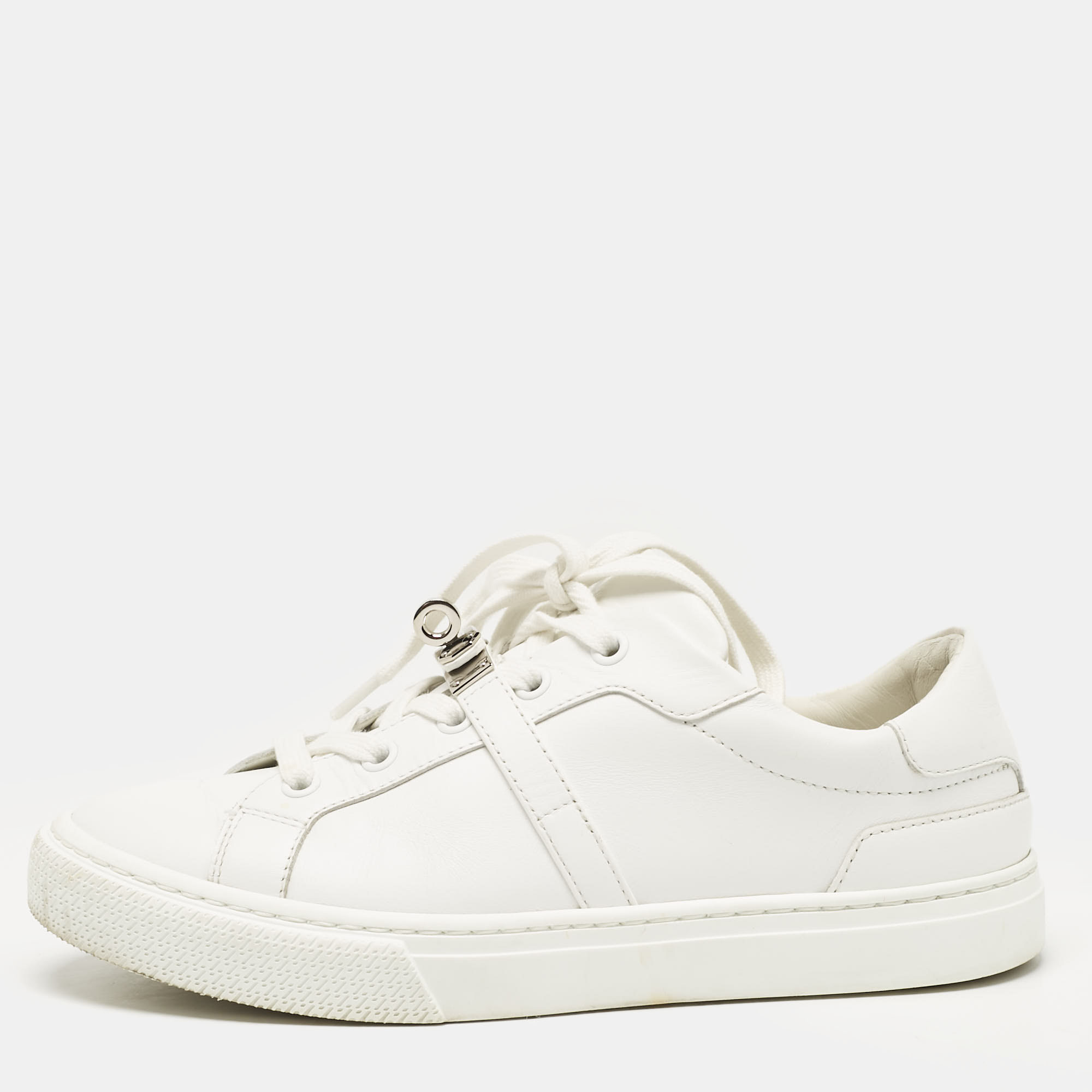 Pre-owned Hermes White Leather Day Sneakers Size 36