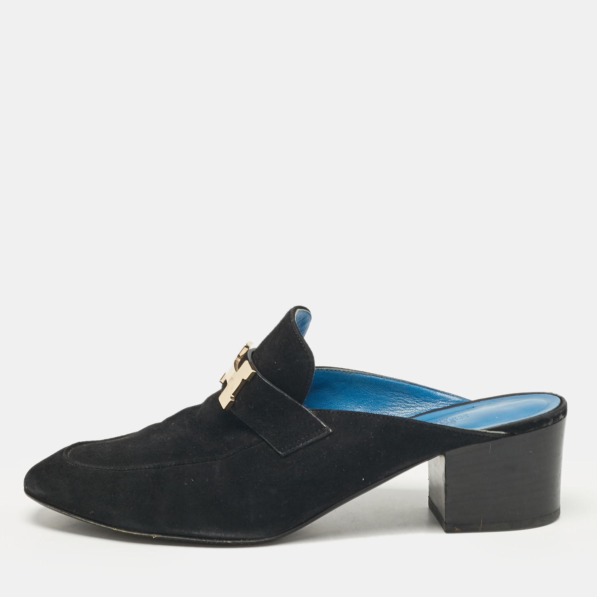 

Hermes Black Suede Paradis Mules Size