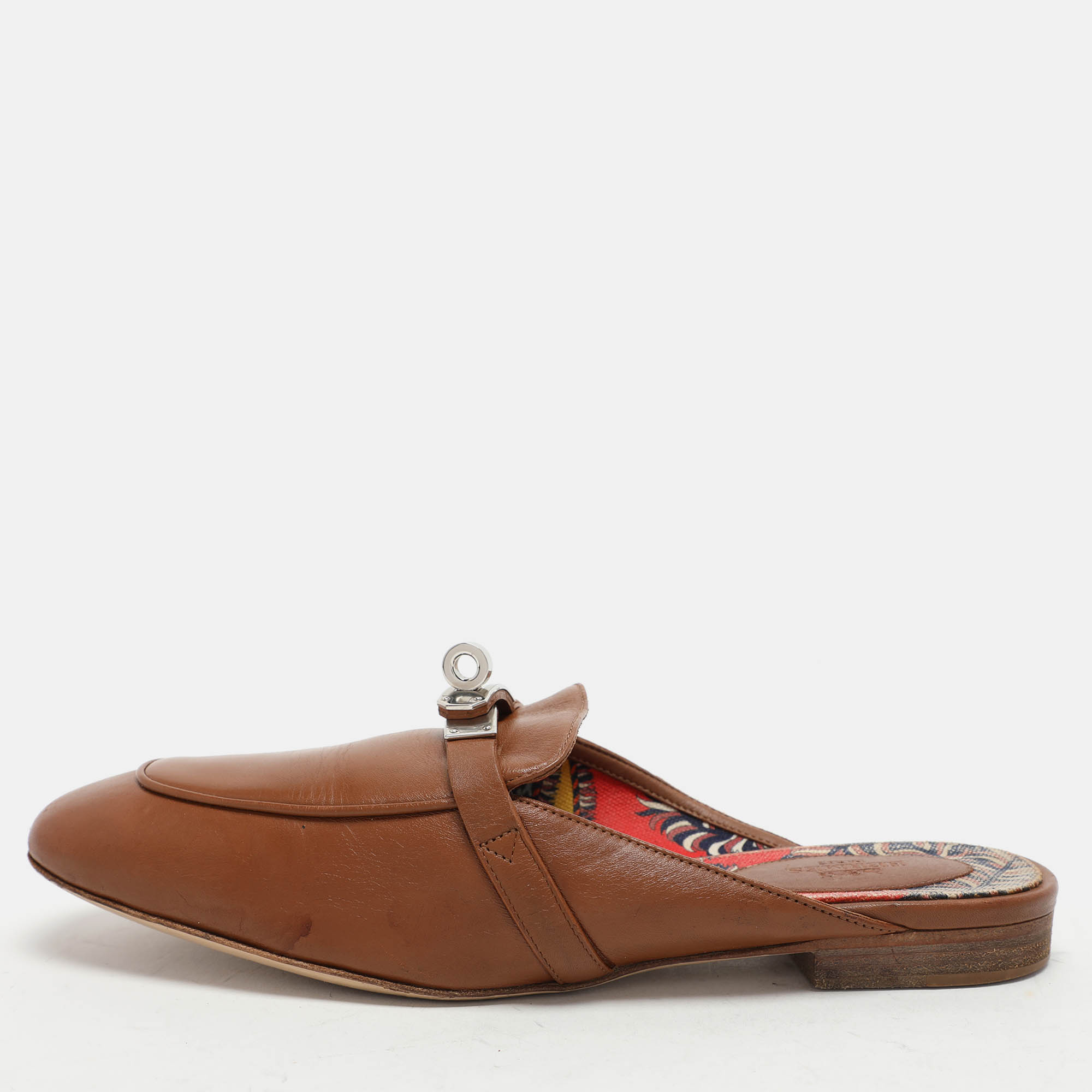 

Hermes Brown Leather Oz Mules Size