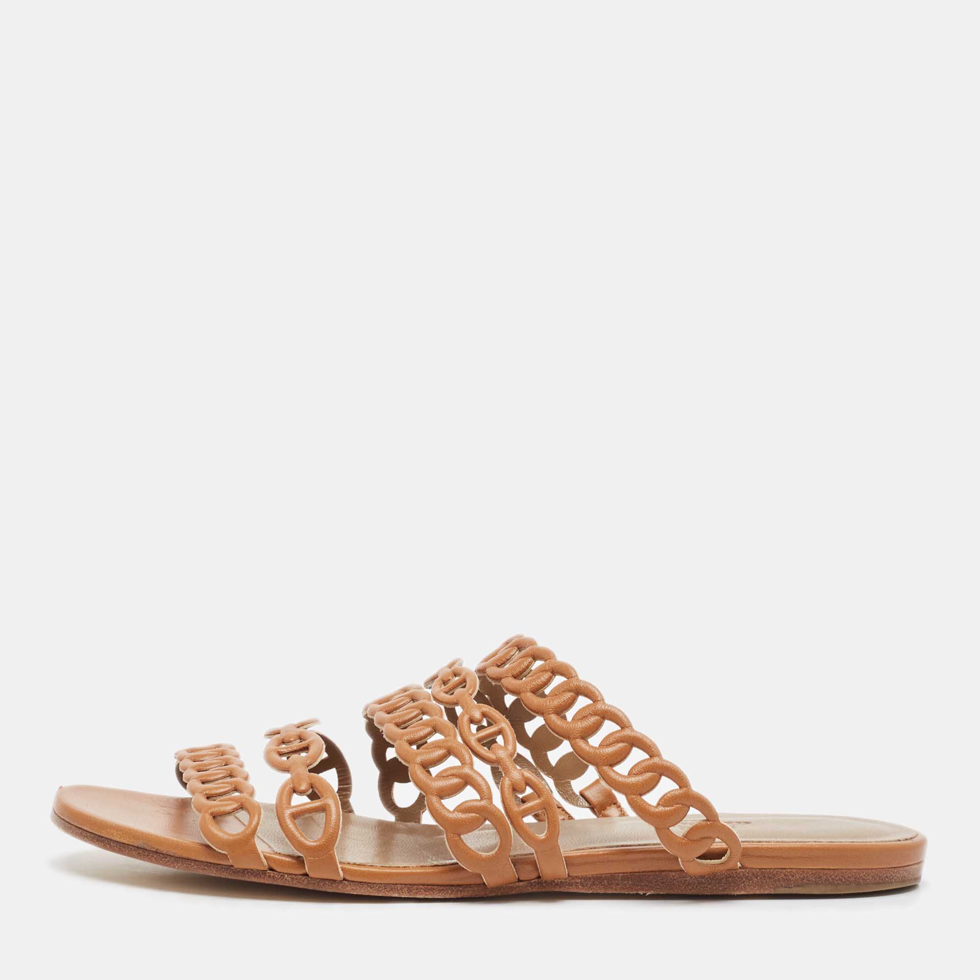 

Hermes Tan Leather Chaine D'ancre Flat Slides Size