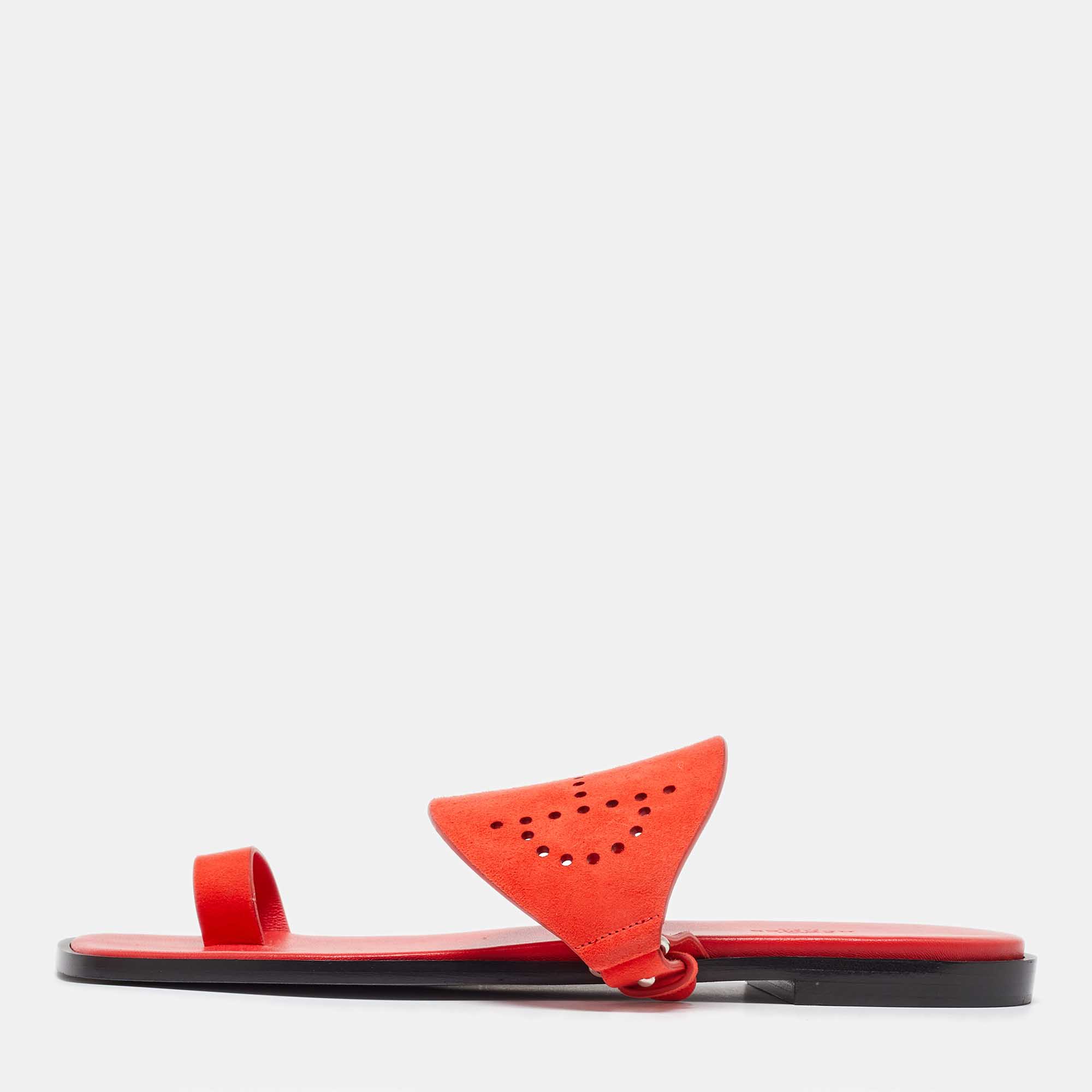 

Hermes Orange Suede Flat Sandals Size