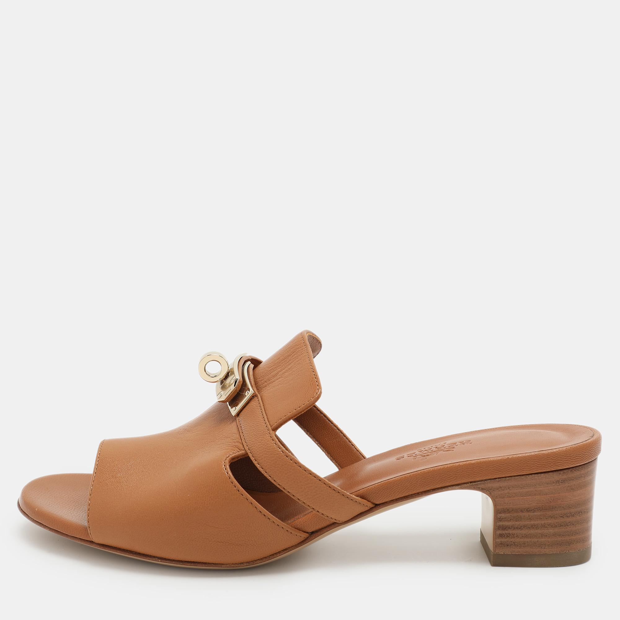 

Hermes Tan Leather Candy Slide Sandals Size