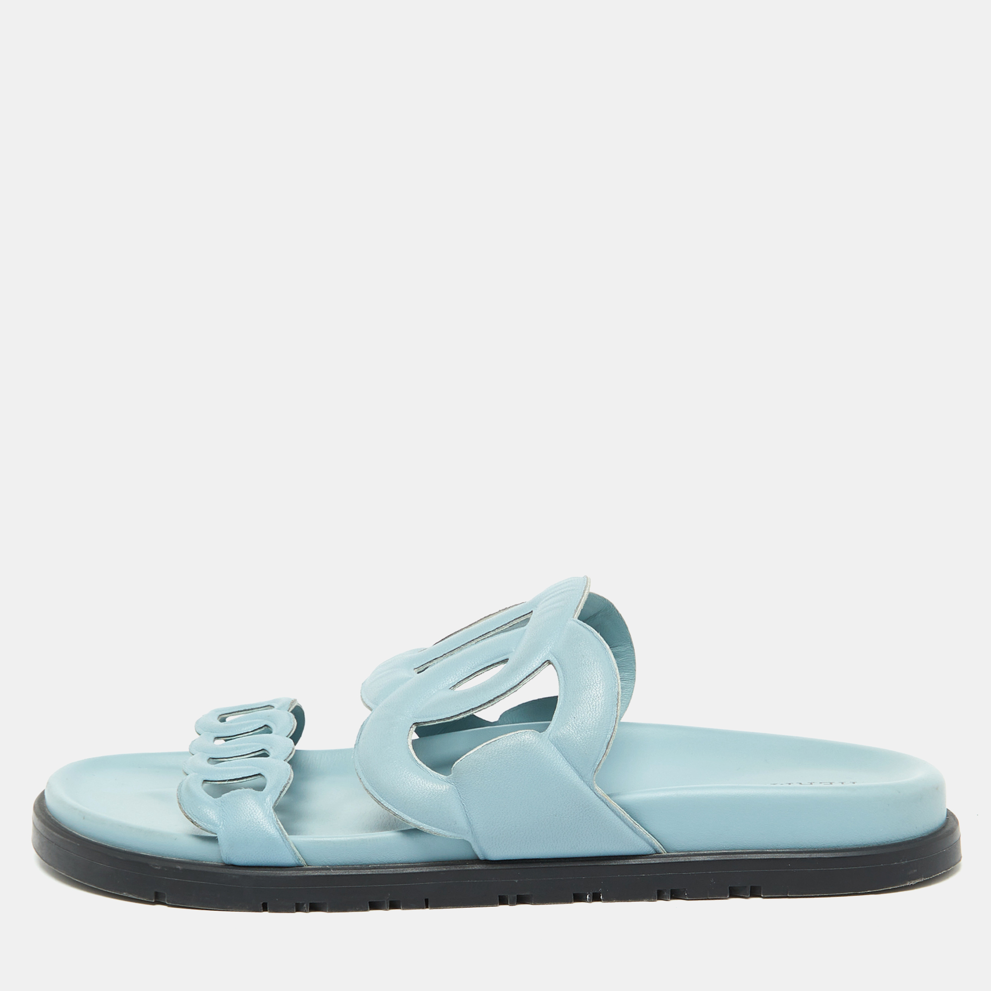 

Hermes Light Blue Leather Extra Flat Sandals Size