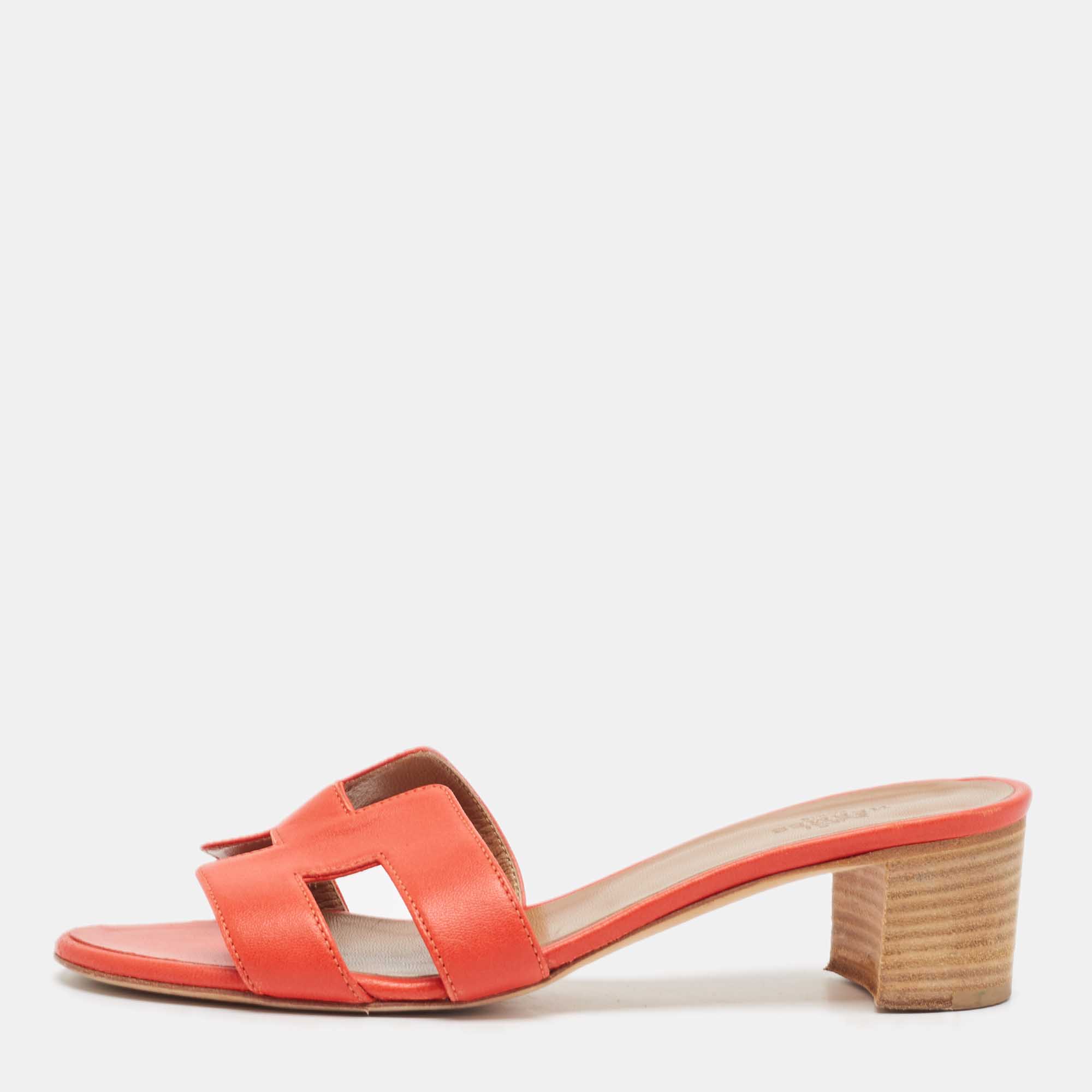 

Hermes Red Leather Oasis Slide Sandals Size