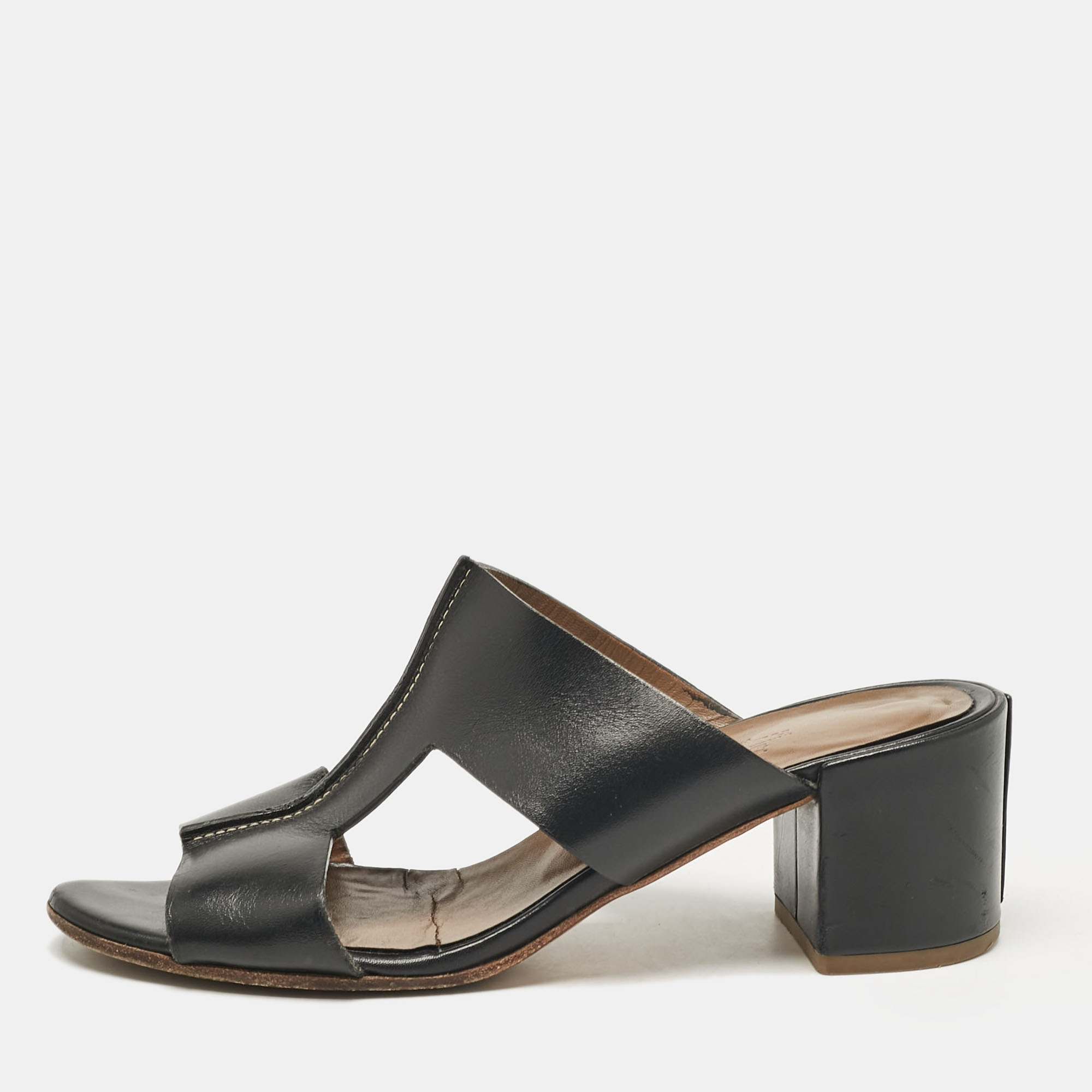 

Hermes Black Leather Ostia Slide Sandals Size