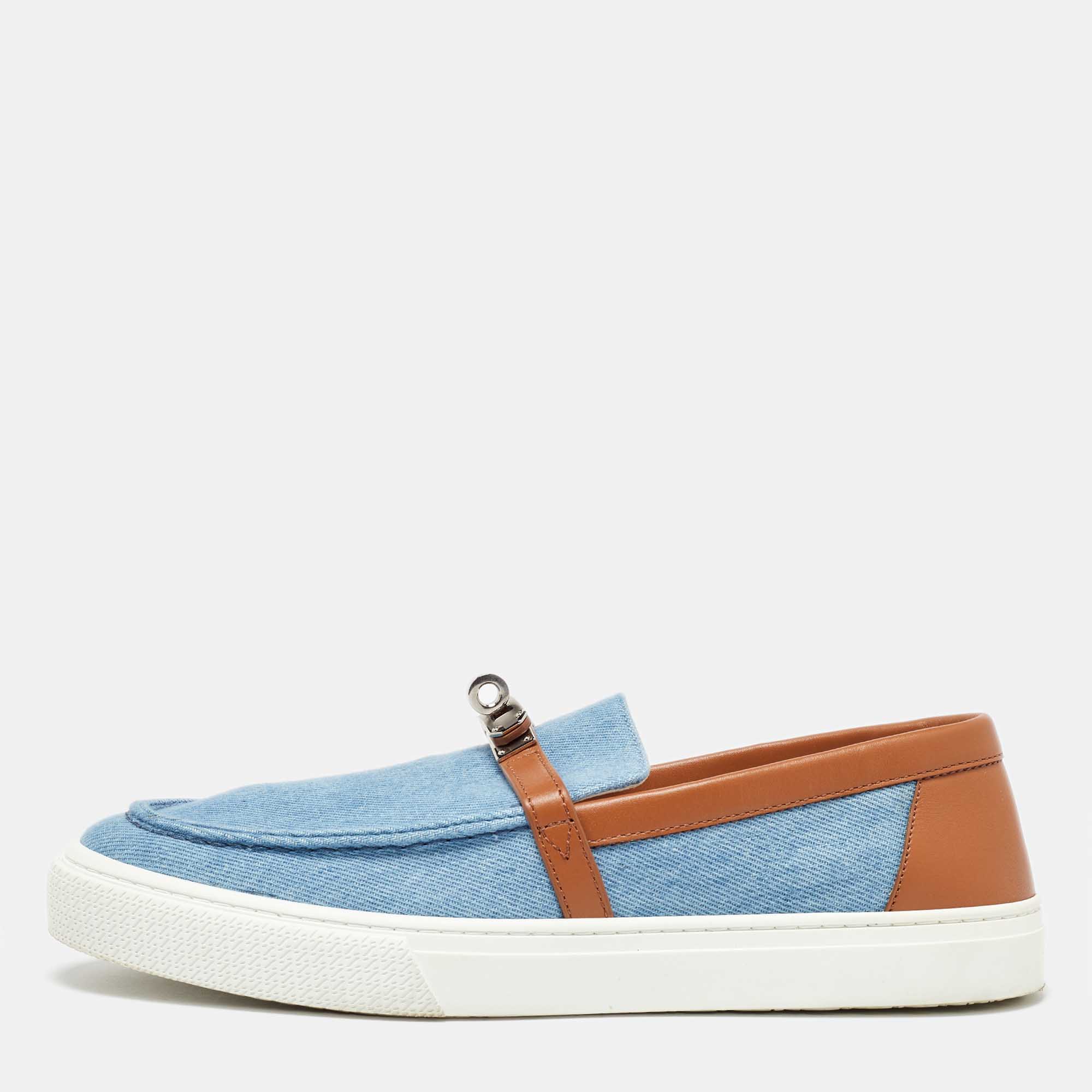 

Hermes Blue/Brown Denim and Leather Game Slip on Sneakers Size