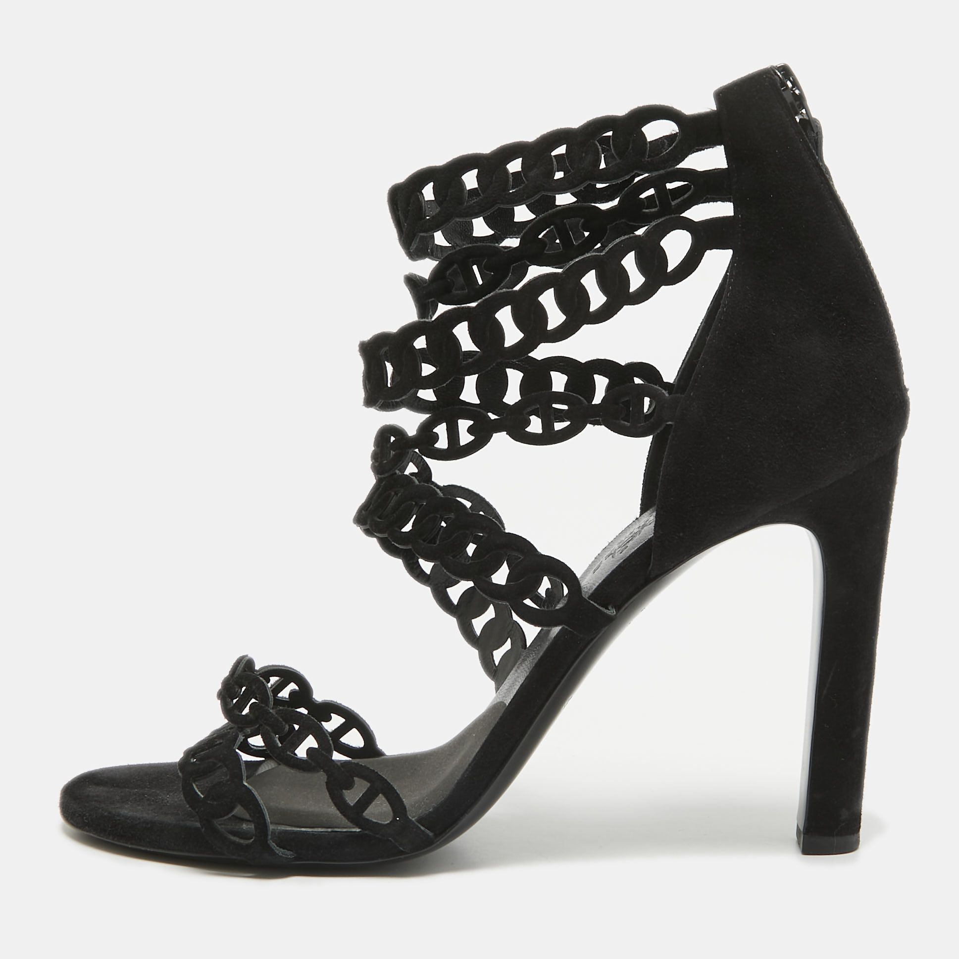 

Hermes Black Suede Naide Chaine d'Ancre Sandals Size